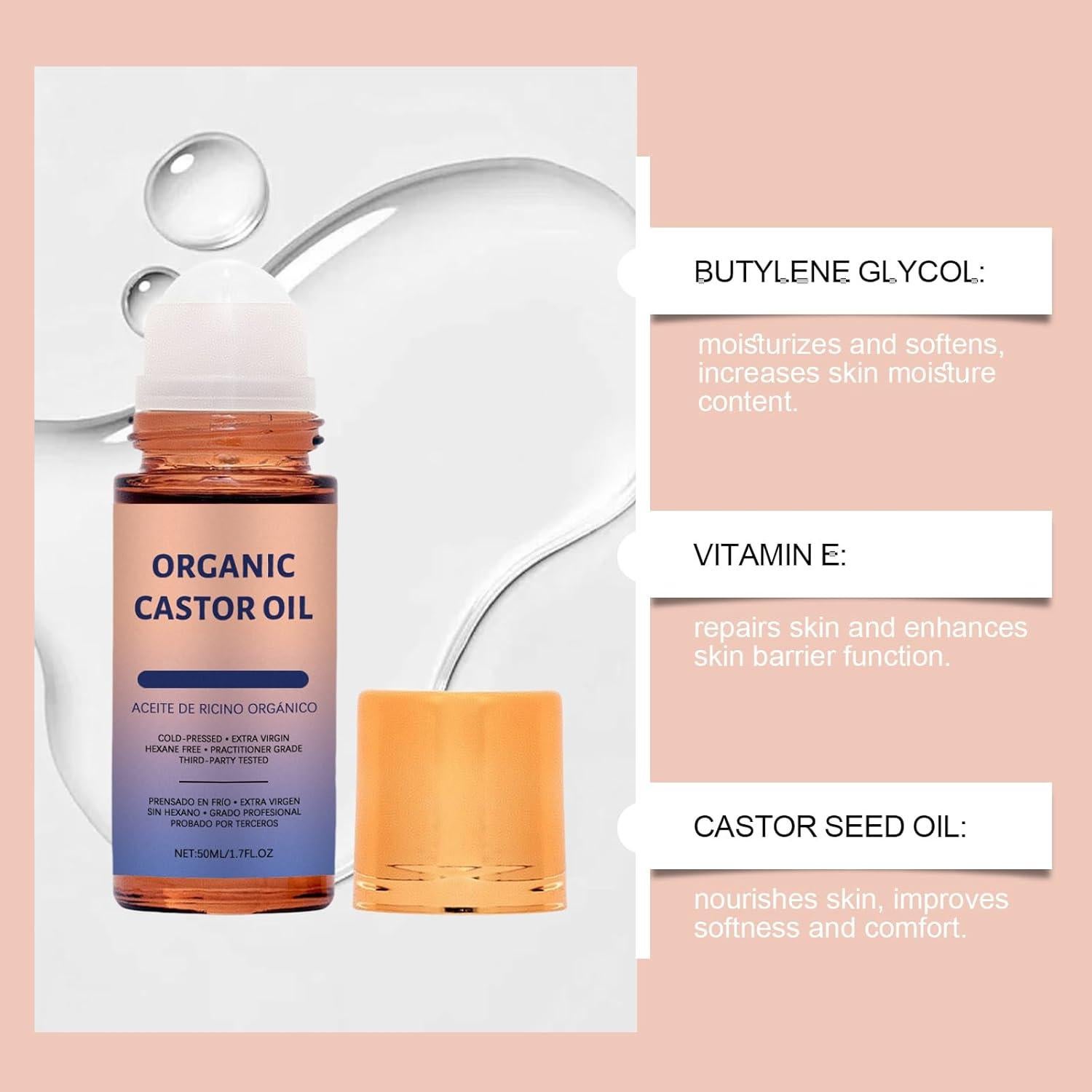 Aceite de Ricino Orgánico Roll-On Roseblem 50ml con Vitamina E