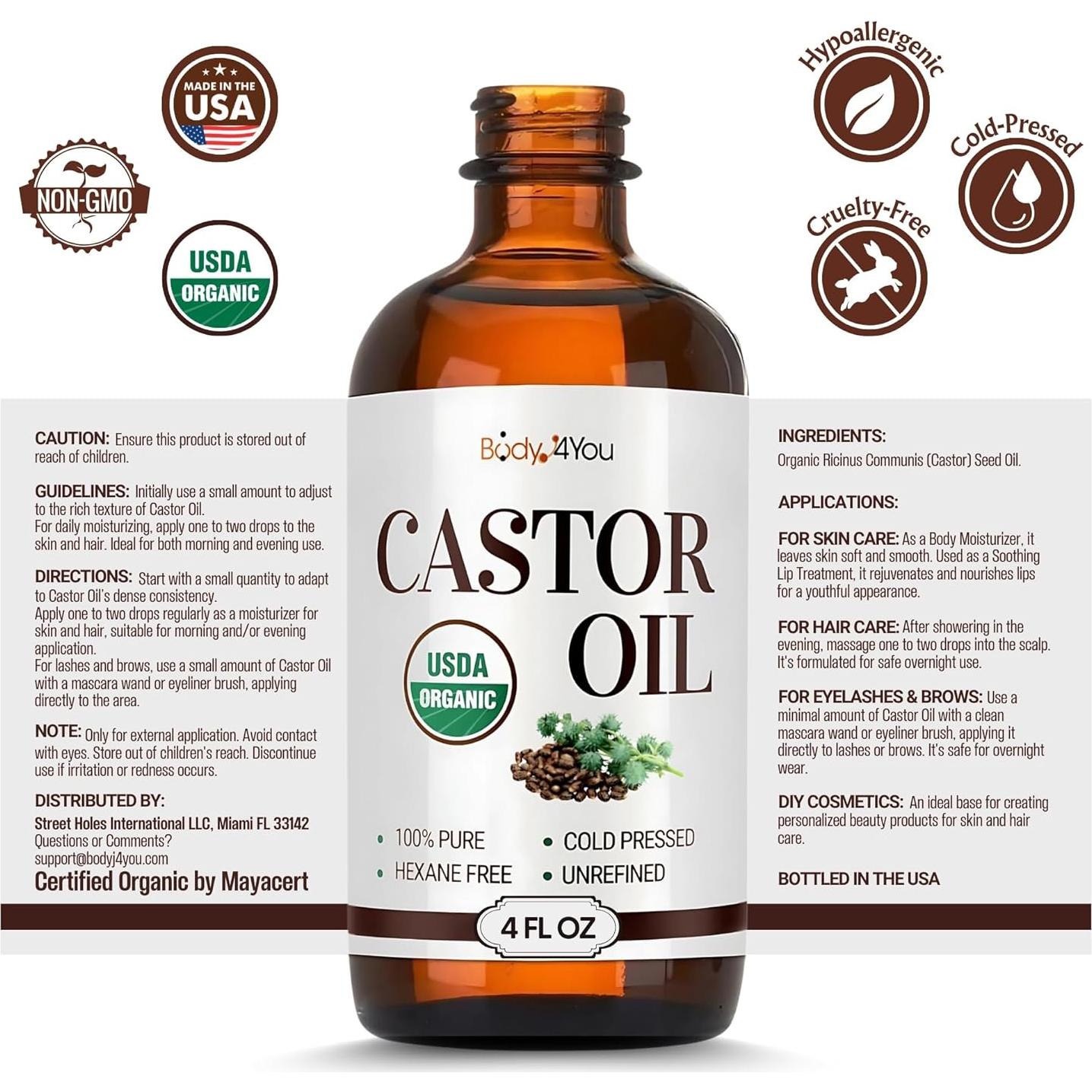 Conjunto de Parches de Aceite de Ricino Orgánico 118 ml - BodyJ4You