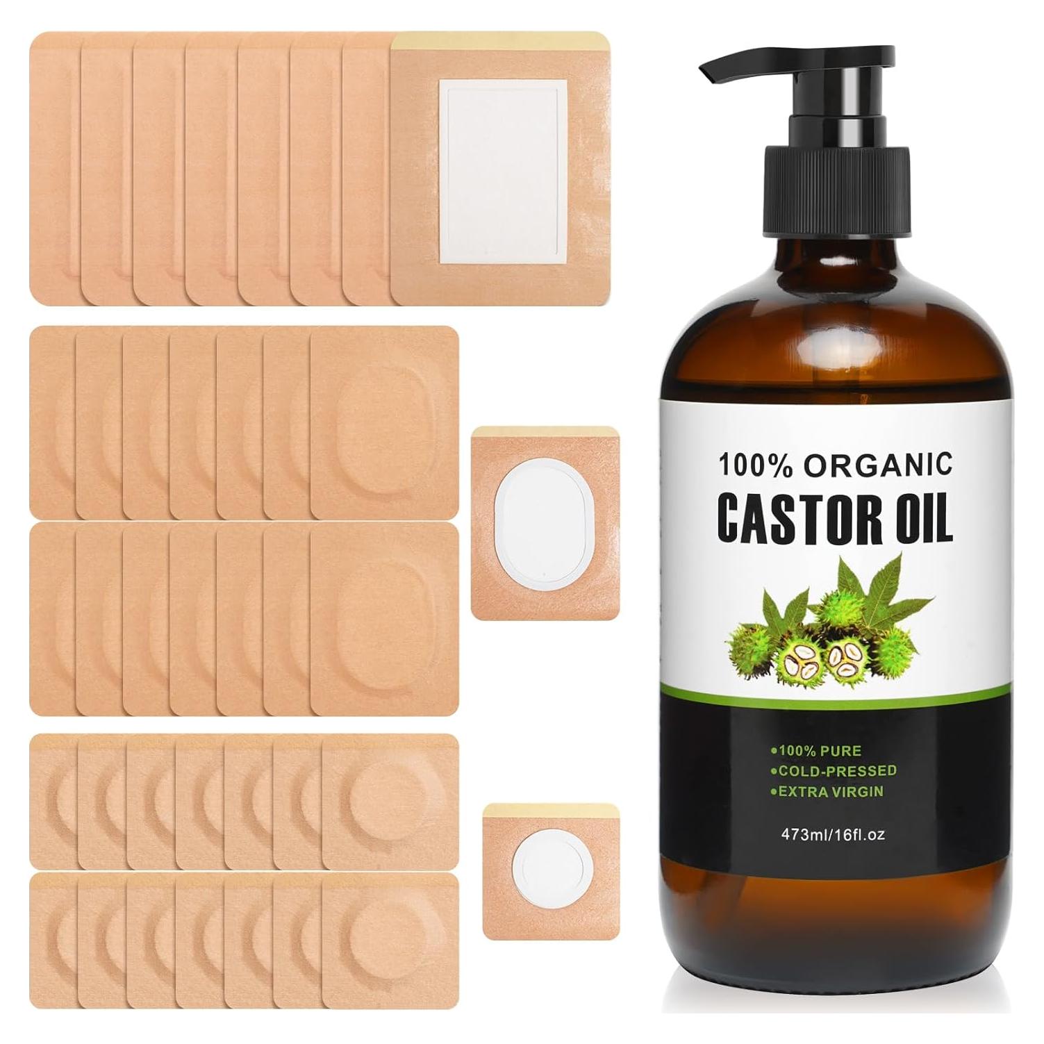 Set 38 Pcs Parches de Aceite de Ricino Orgánico 473ml NEJUATY