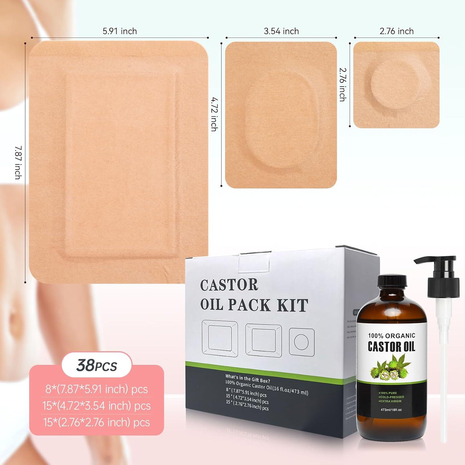 Set 38 Pcs Parches de Aceite de Ricino Orgánico 473ml NEJUATY