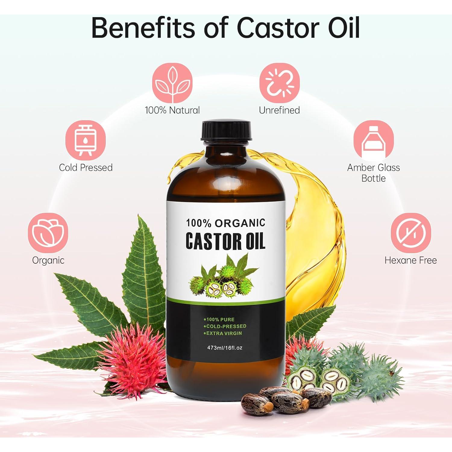 Set 38 Pcs Parches de Aceite de Ricino Orgánico 473ml NEJUATY