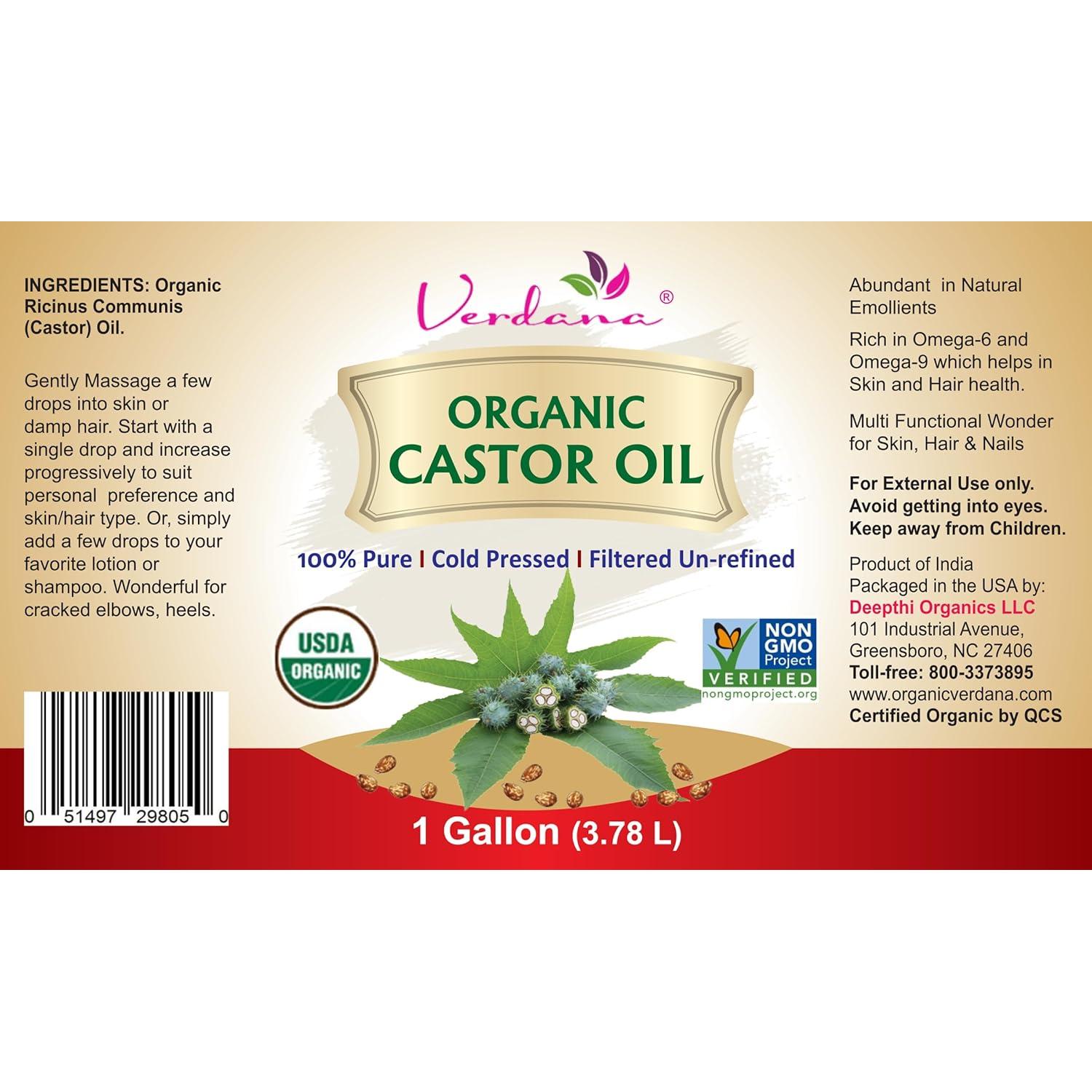 Aceite de Ricino Orgánico Verdana 1 Galón - Prensado en Frío