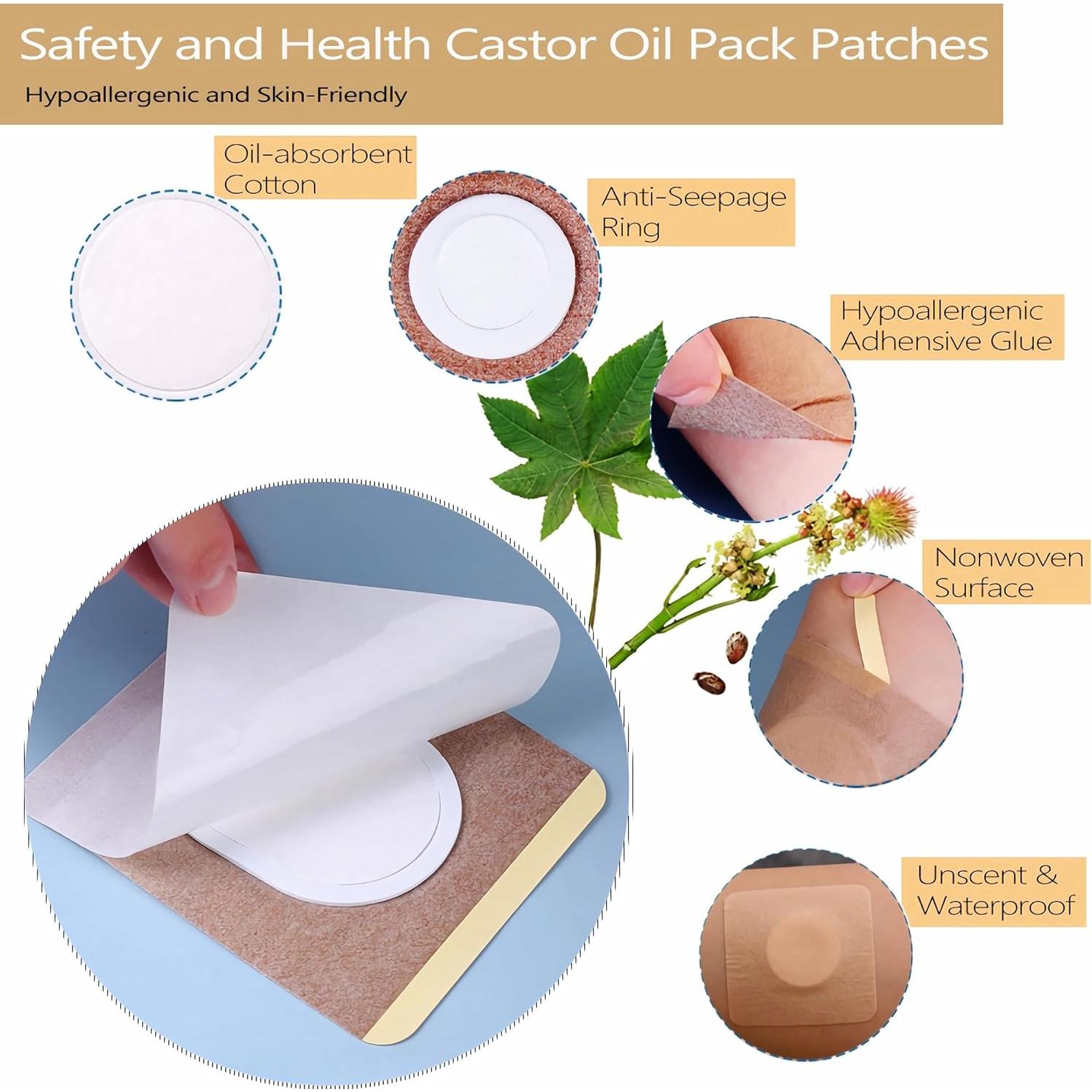 12 Parches Desechables de Aceite de Ricino Hipoalergénicos 8.13 cm