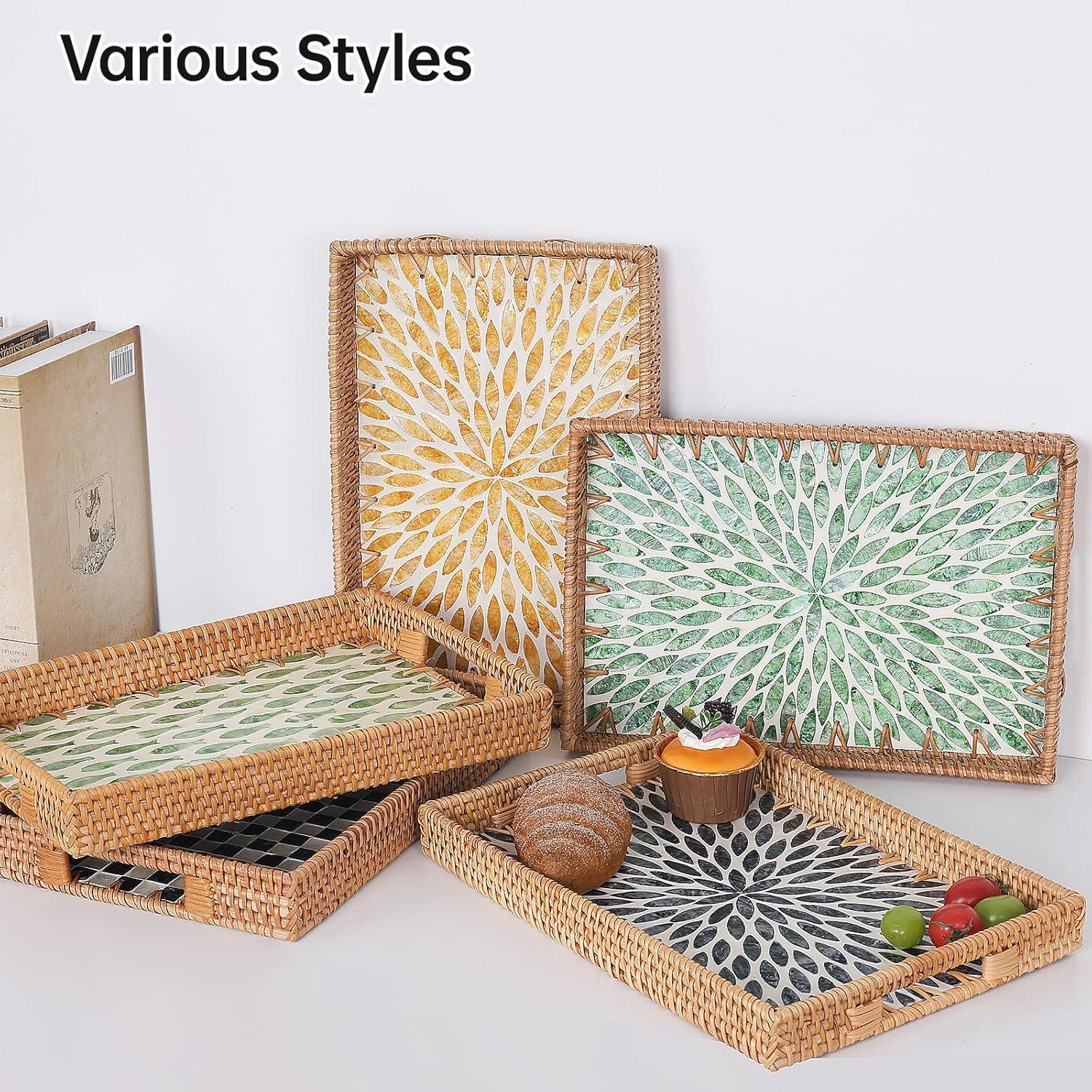 Bandeja Rectangular de Ratán Tynulox con Madreperla 33x23cm