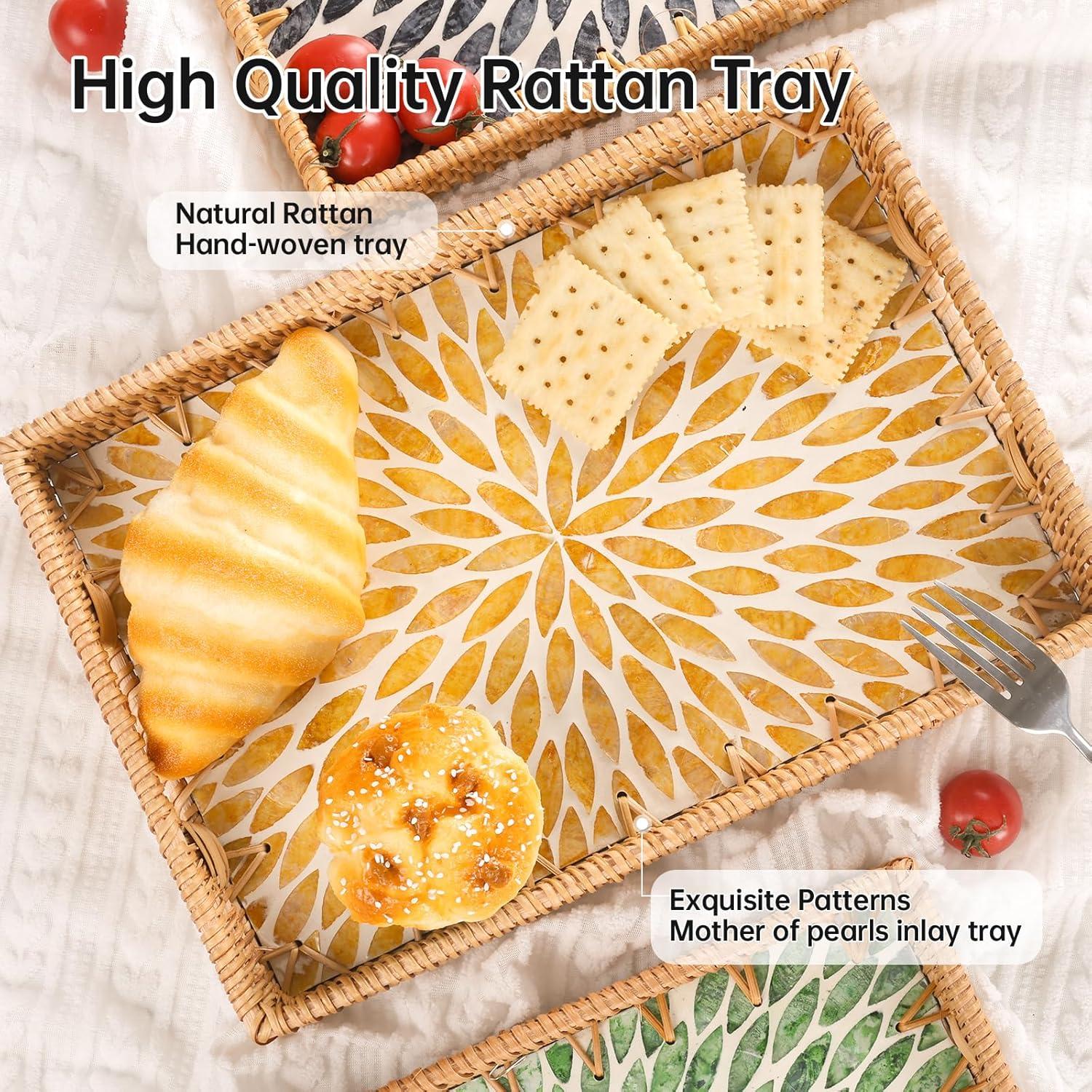 Bandeja Rectangular de Ratán Tynulox con Madreperla 33x23cm