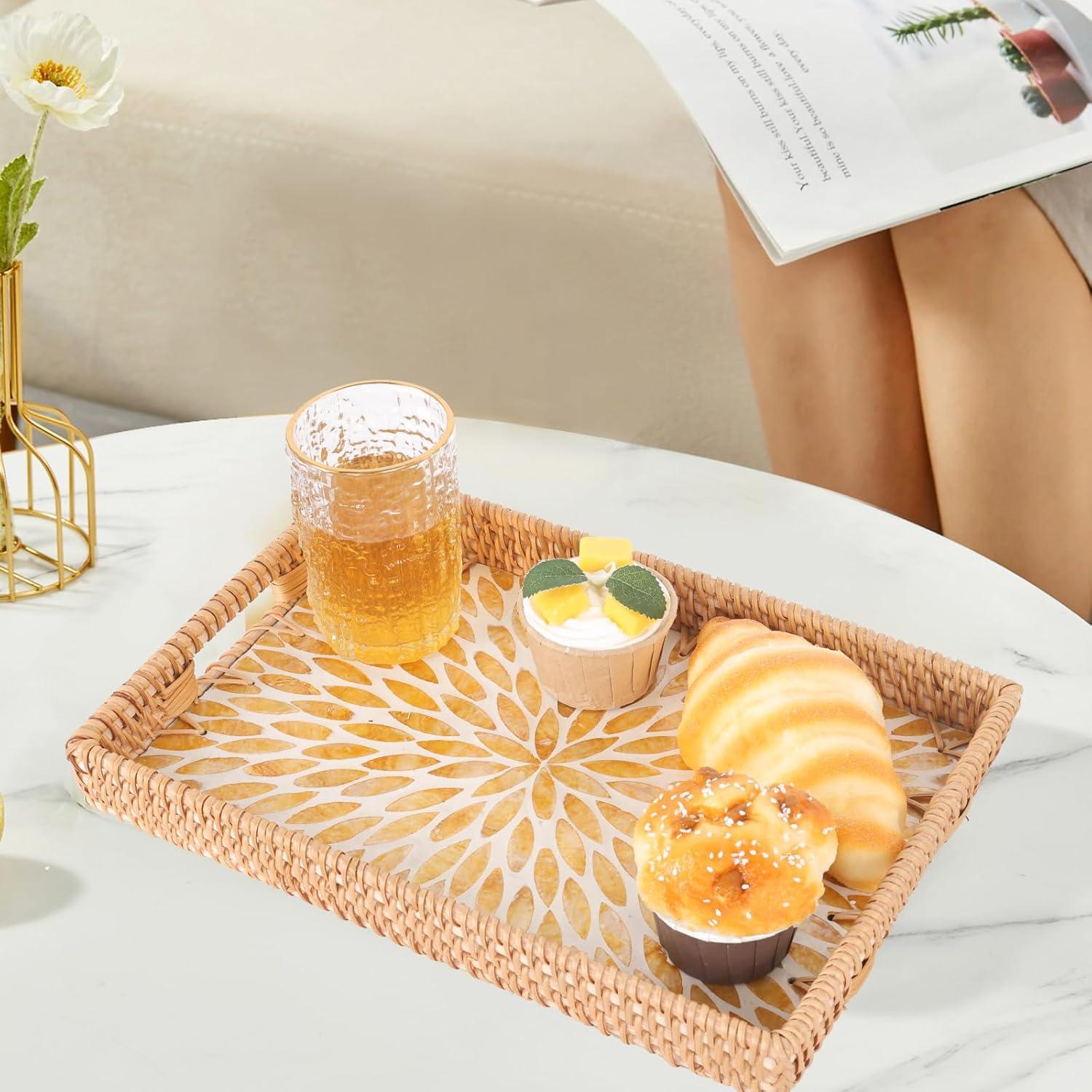 Bandeja Rectangular de Ratán Tynulox con Madreperla 33x23cm