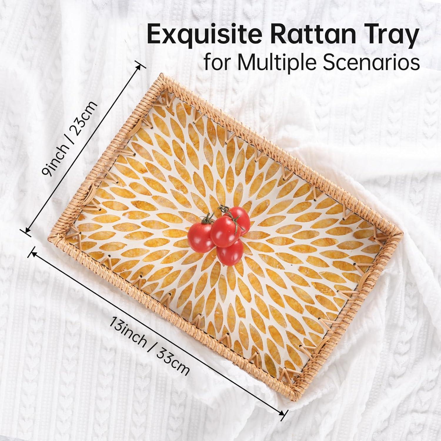 Bandeja Rectangular de Ratán Tynulox con Madreperla 33x23cm