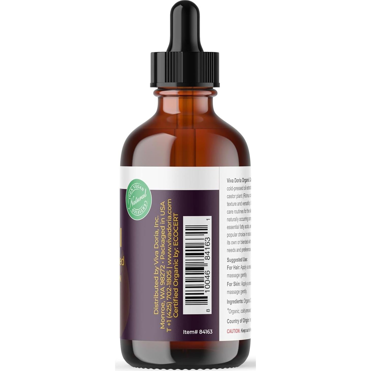 Aceite de Ricino Orgánico Viva Doria 118 ml - Prensado en Frío