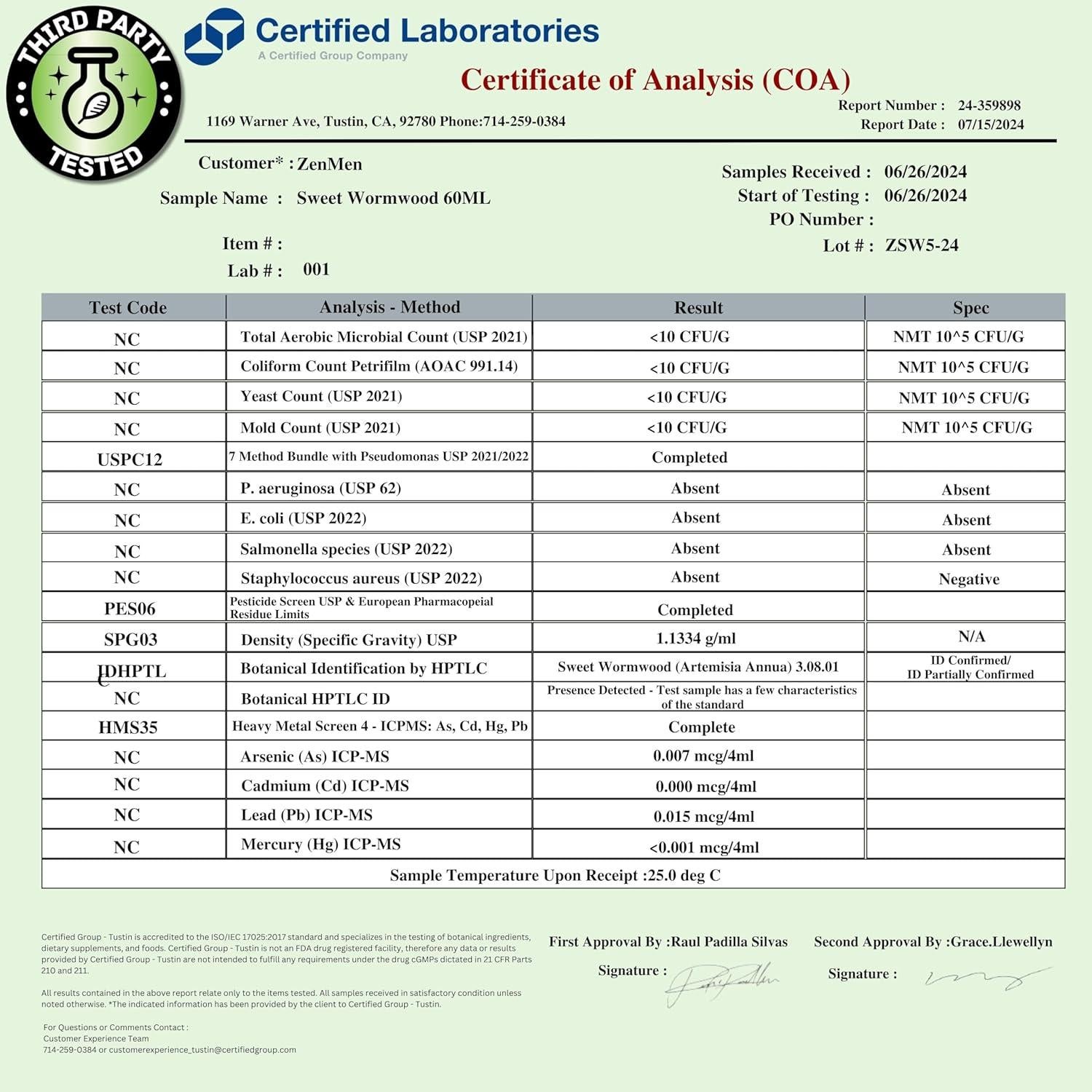 Extracto Líquido de Ajenjo Dulce y Nogal Negro Zenmen 60 Días