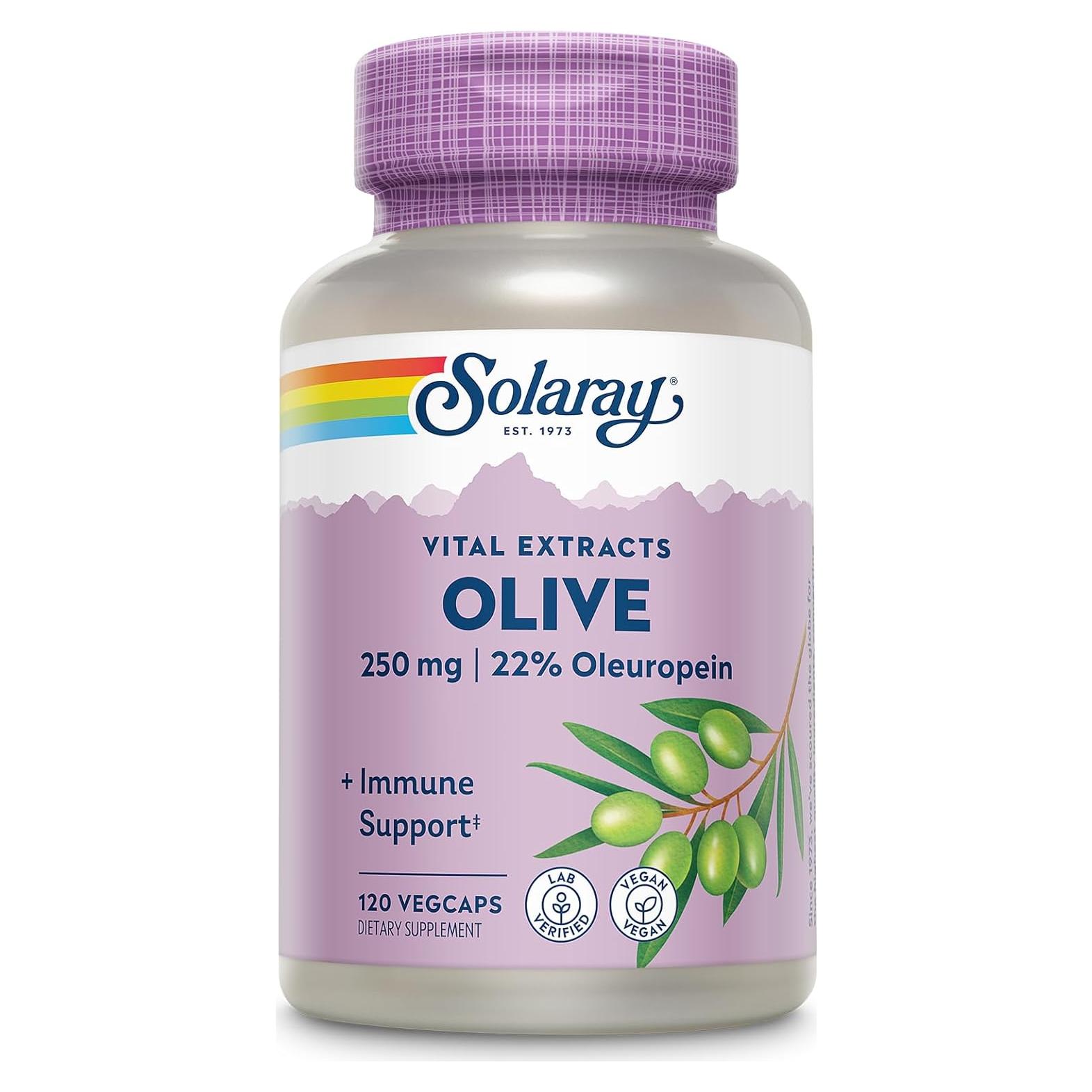 Solaray Oliva 250mg - Cápsulas Veganas de Hoja de Olivo con 22% Oleuropeína - 120 VegCaps