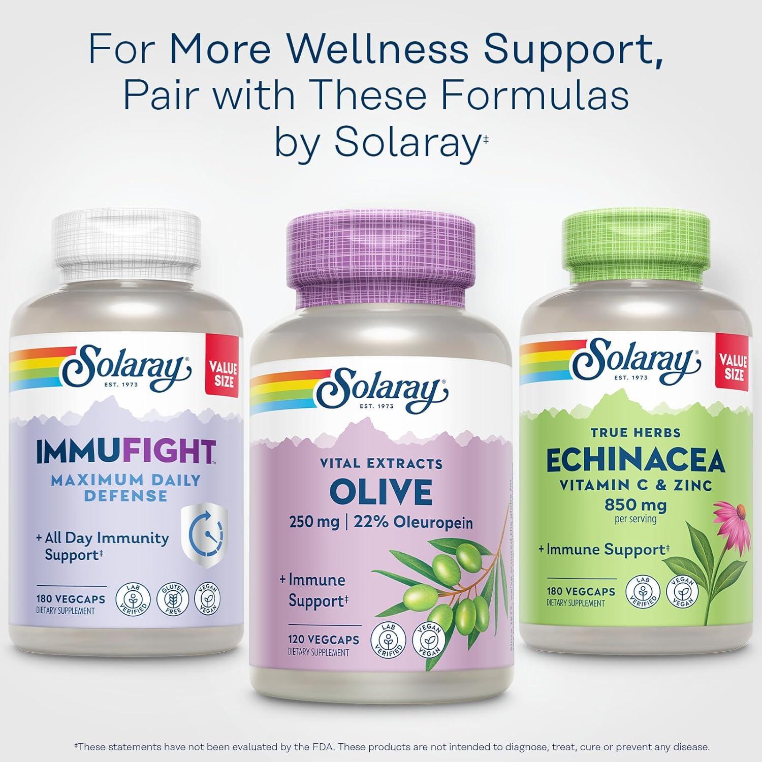 Solaray Oliva 250mg - Cápsulas Veganas de Hoja de Olivo con 22% Oleuropeína - 120 VegCaps