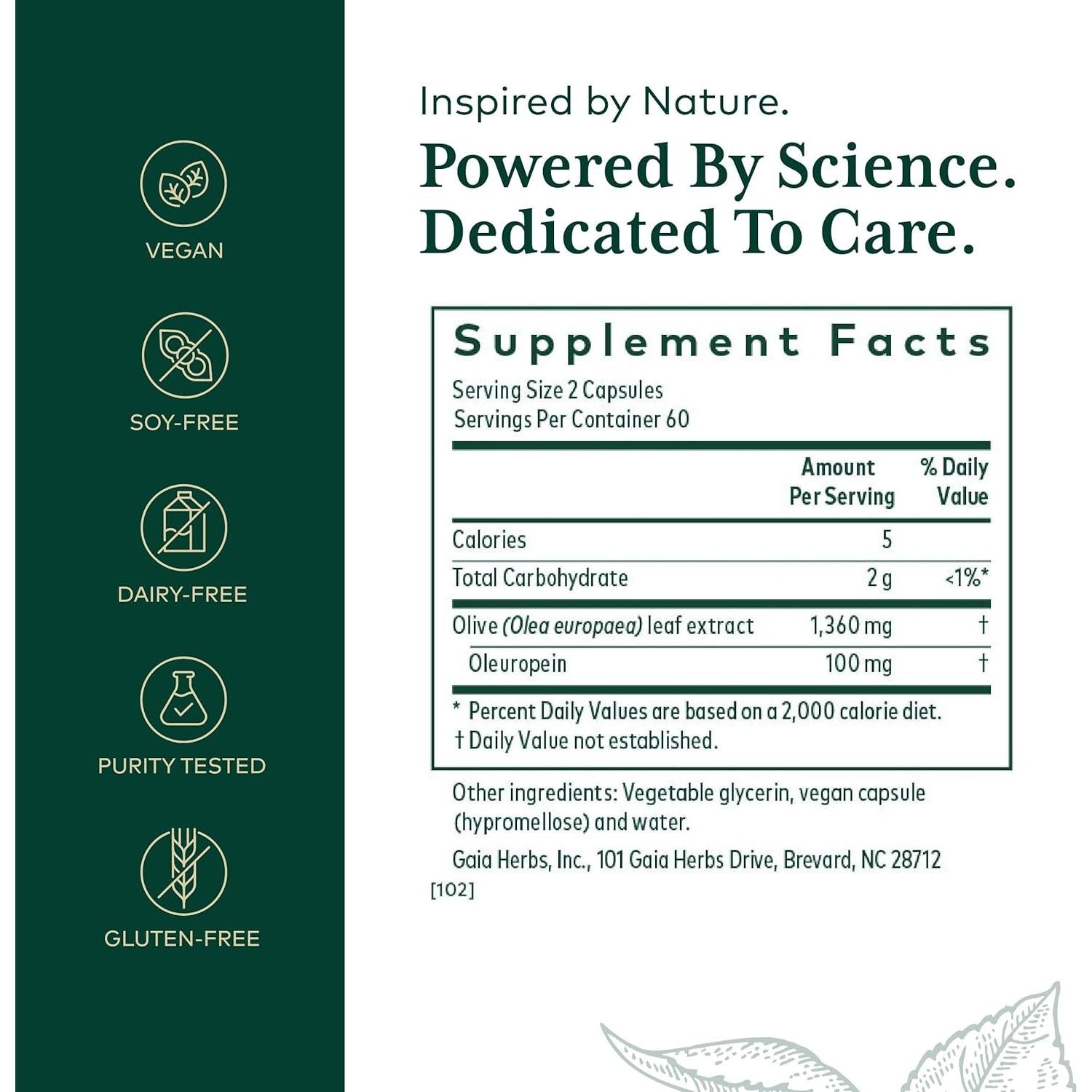 Suplemento Inmunológico Gaia Herbs Hoja de Olivo 1360 - 120 Cápsulas