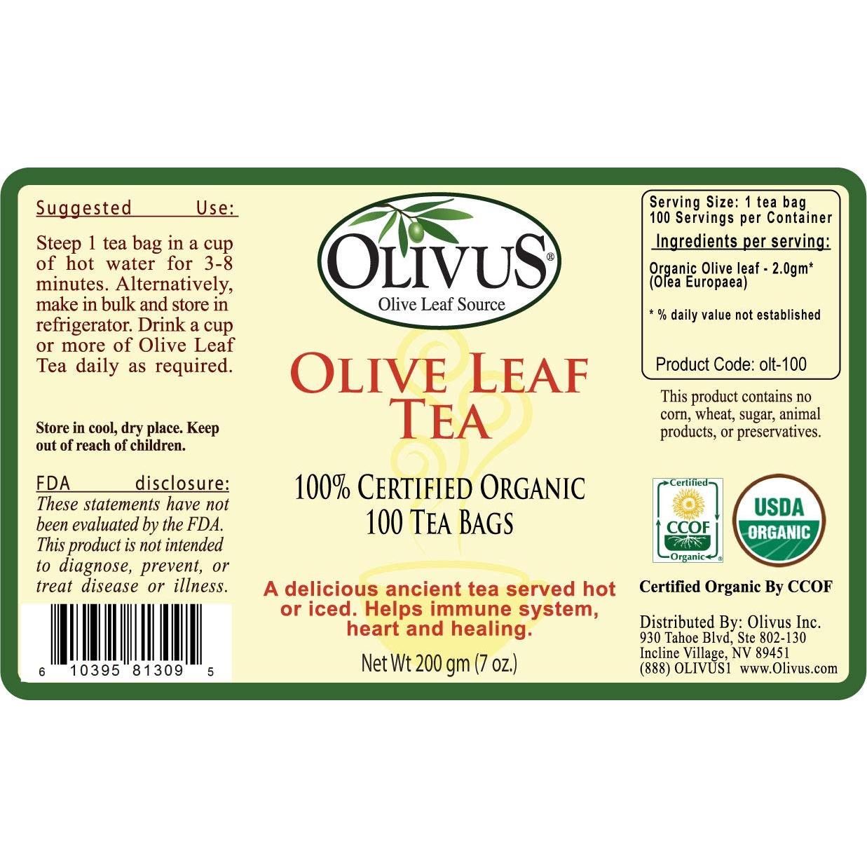 Té de Hoja de Olivo Orgánico Olivus - 100 Bolsitas Sin Cafeína