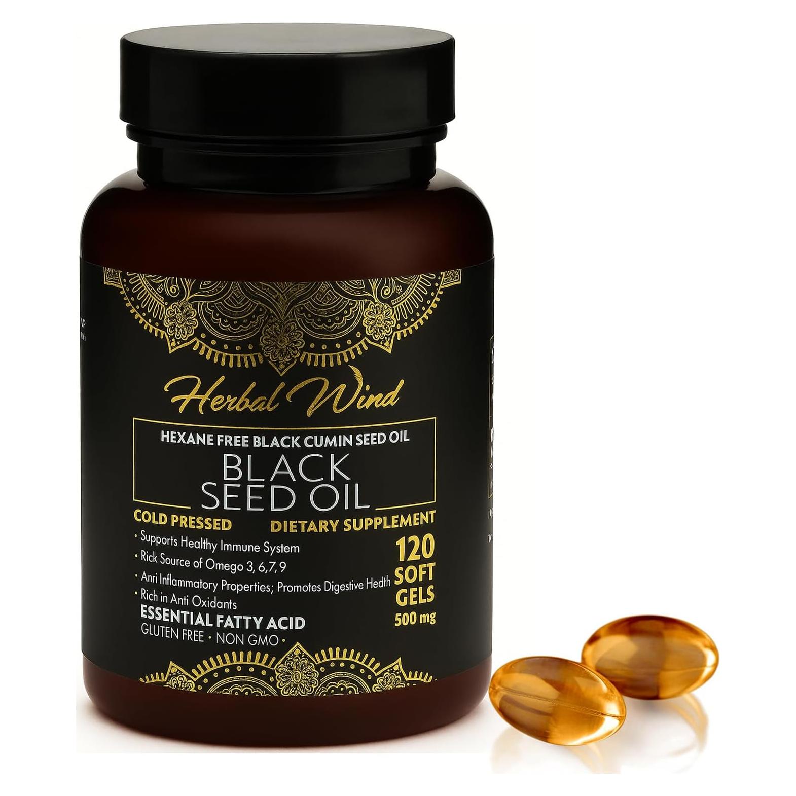 Cápsulas de Aceite de Semilla Negra Herbal Wind 120 Gelatinas 500mg