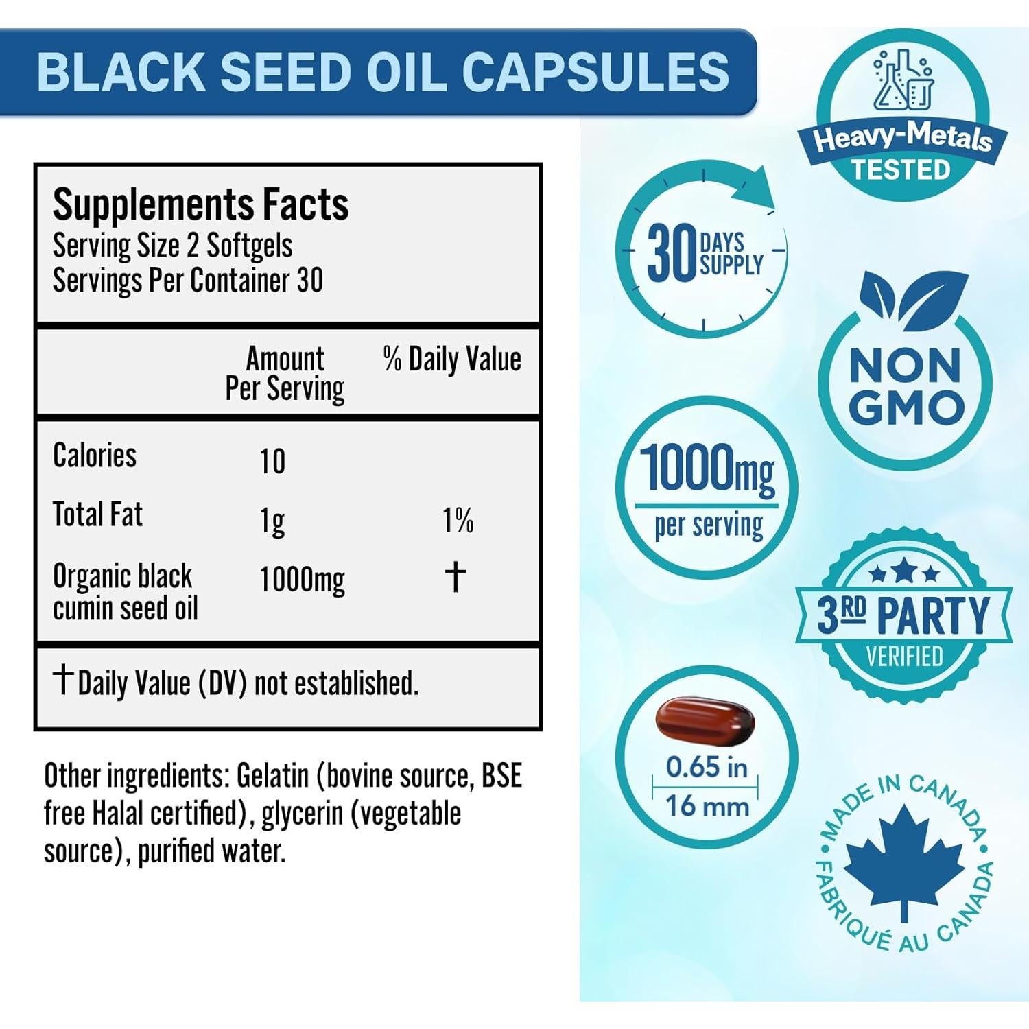 Cápsulas de Aceite de Semilla de Comino Negro BioAbsorb 60 unidades 500mg