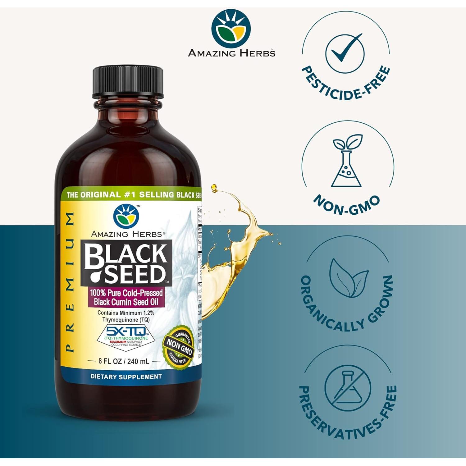 Aceite de Semilla Negra Amazing Herbs 236.6 ml Prensado en Frío