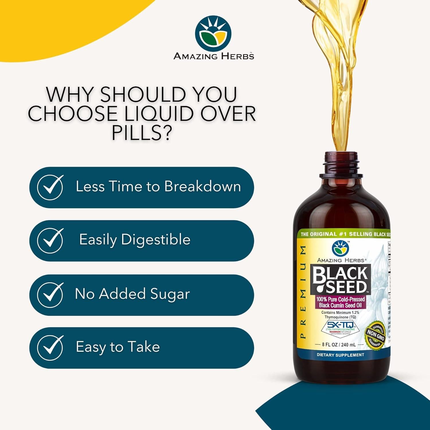 Aceite de Semilla Negra Amazing Herbs 236.6 ml Prensado en Frío
