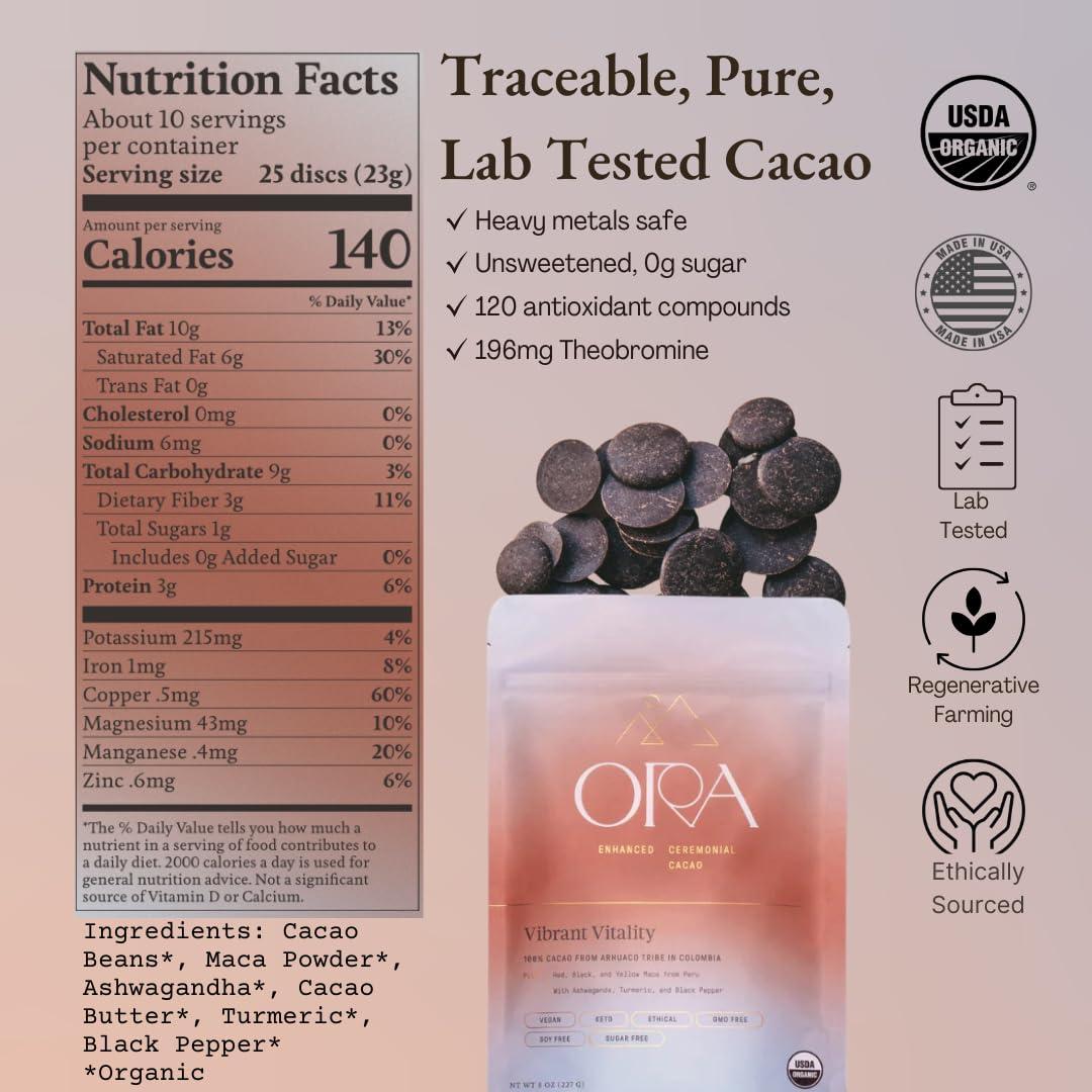 Cacao Ceremonial Orgánico Ora - Vitalidad Vibrante 226.8g