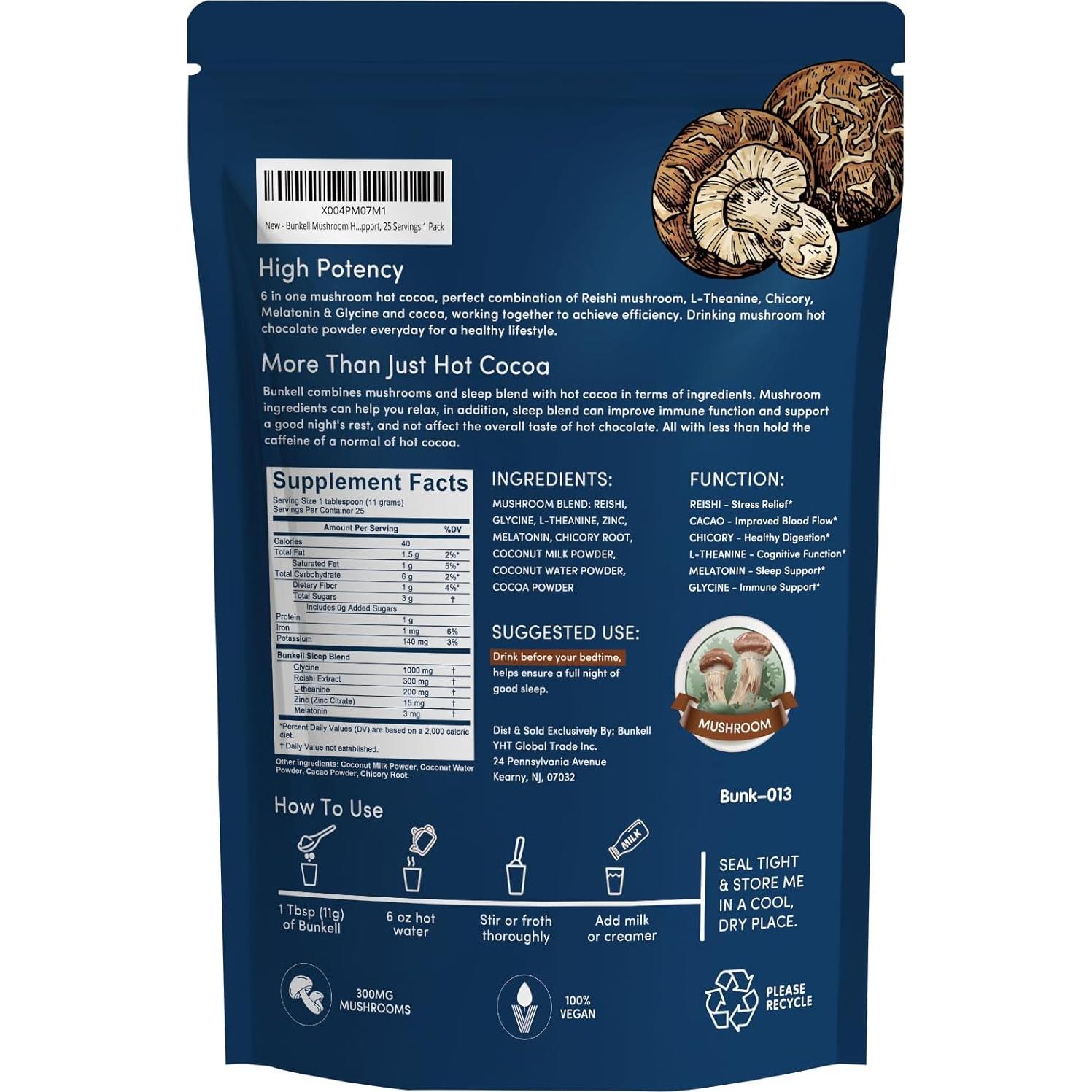 Cacao Caliente de Champiñones Bunkell 25 Porciones 177ml