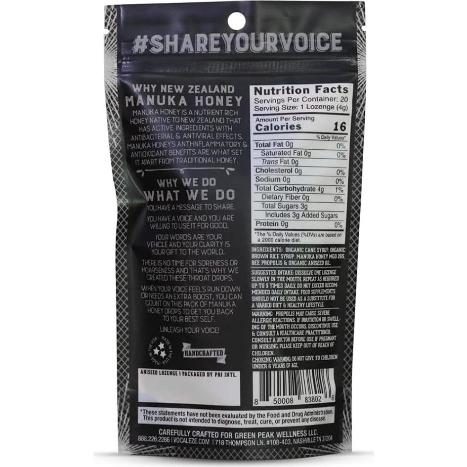 Caramelos Vocal Eze Miel de Manuka Anís 20 Unidades Naturales