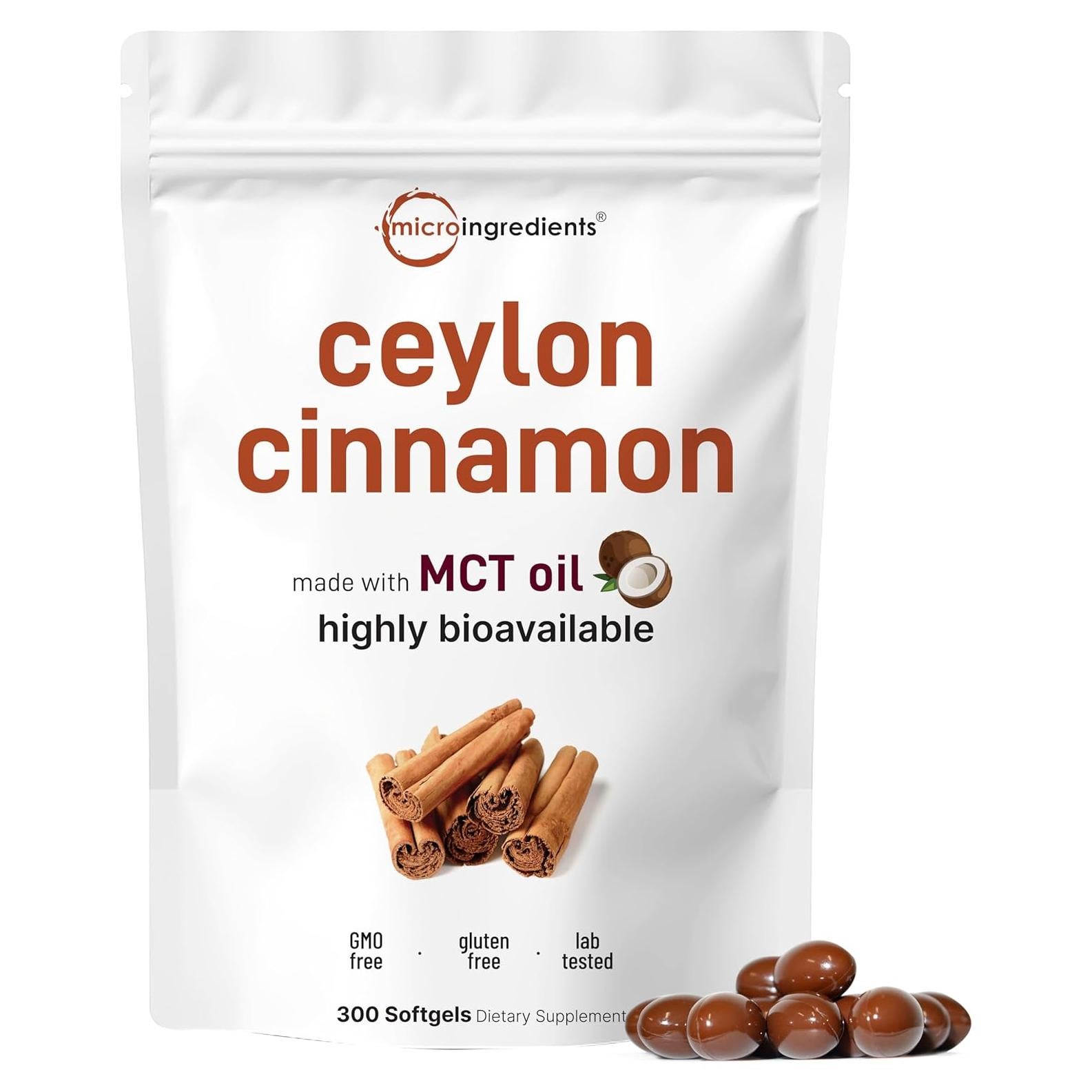 Gelatinas Blandas de Canela de Ceilán 7200mg Micro Ingredients | 300 Unidades | Antioxidante y Sin Gluten