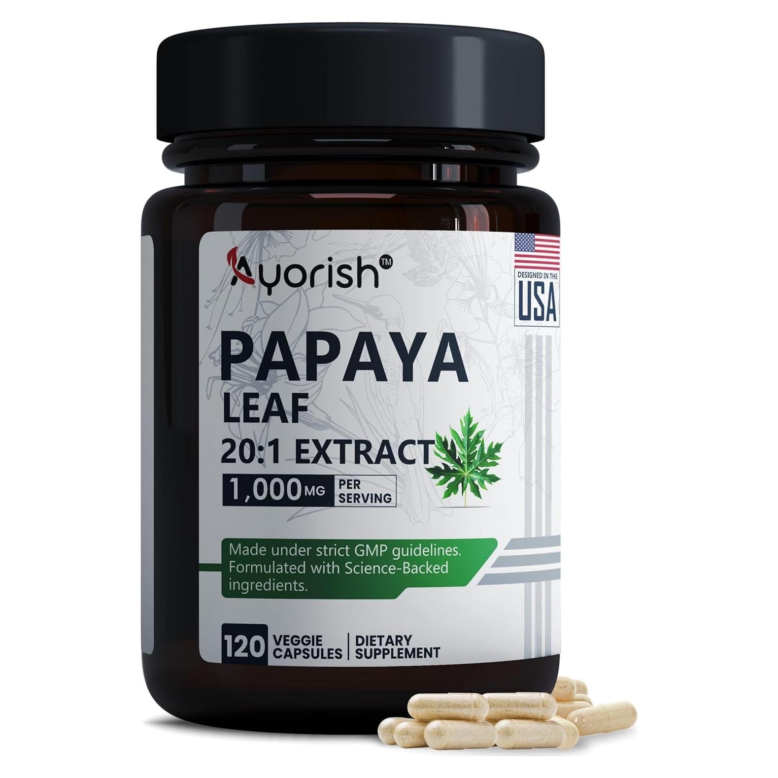 Extracto de Hoja de Papaya 1000mg Ayorish - 120 Cápsulas