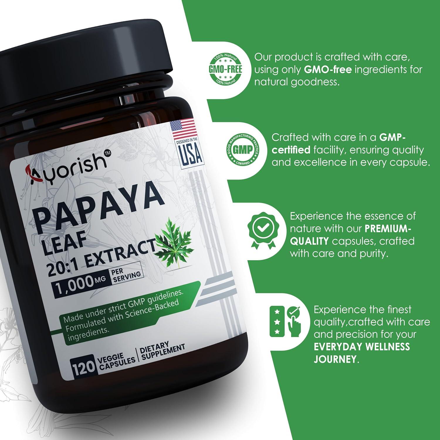 Extracto de Hoja de Papaya 1000mg Ayorish - 120 Cápsulas