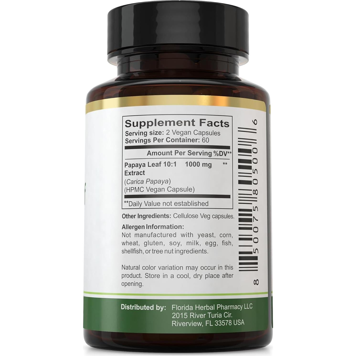 Suplemento Herbal Extracto de Hoja de Papaya 10:1 Mihee Herbals - 120 Cápsulas