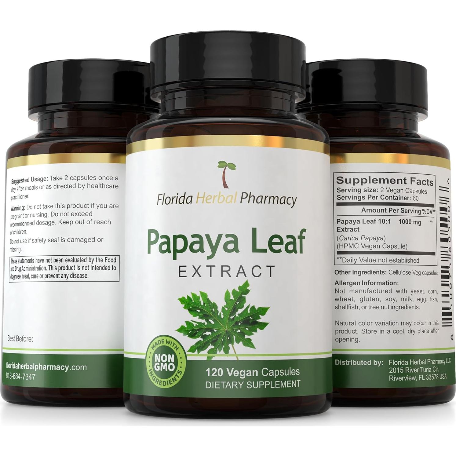 Suplemento Herbal Extracto de Hoja de Papaya 10:1 Mihee Herbals - 120 Cápsulas