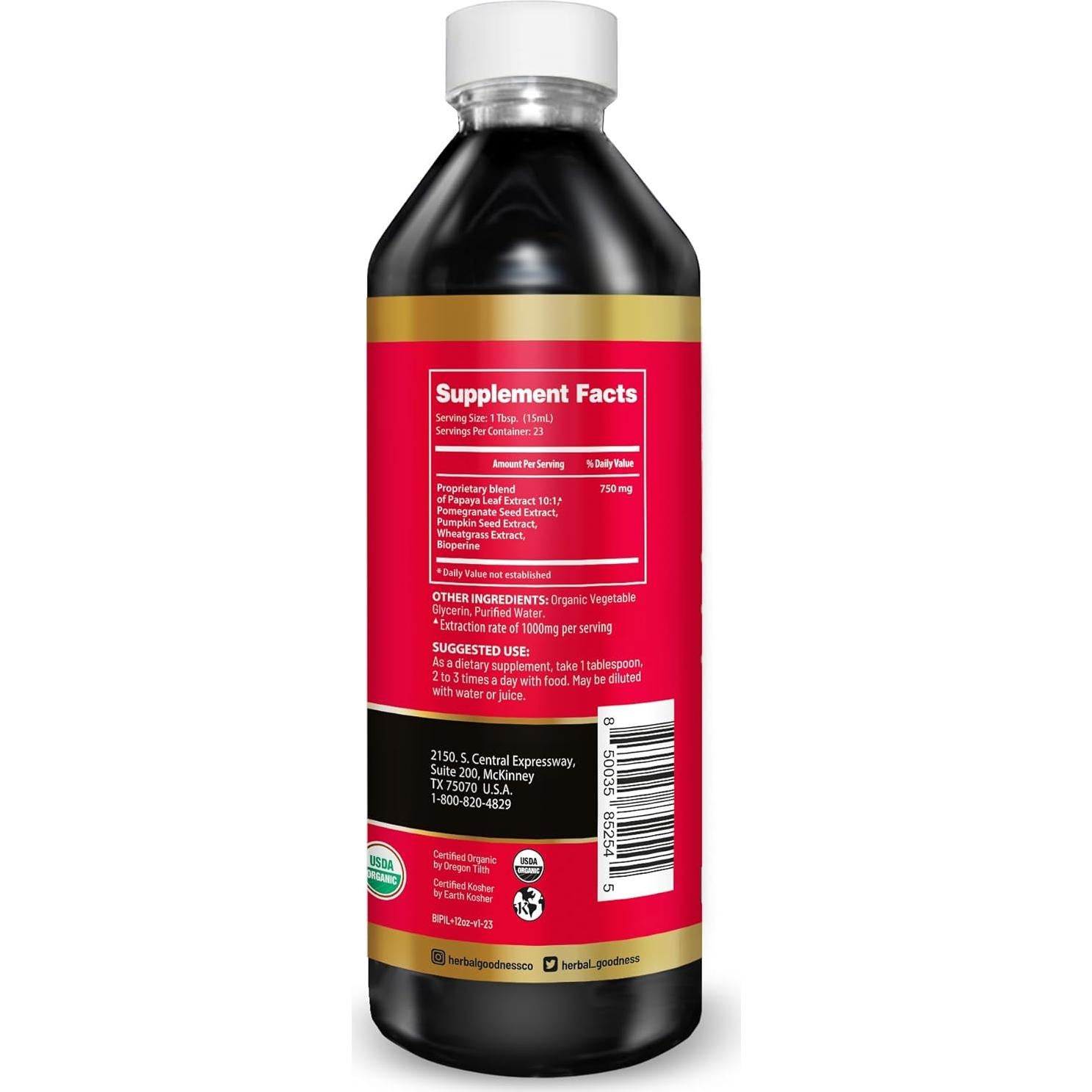 Suplemento Líquido Herbal Goodness Hoja de Papaya 355ml - Soporte Inmunológico y Plaquetas