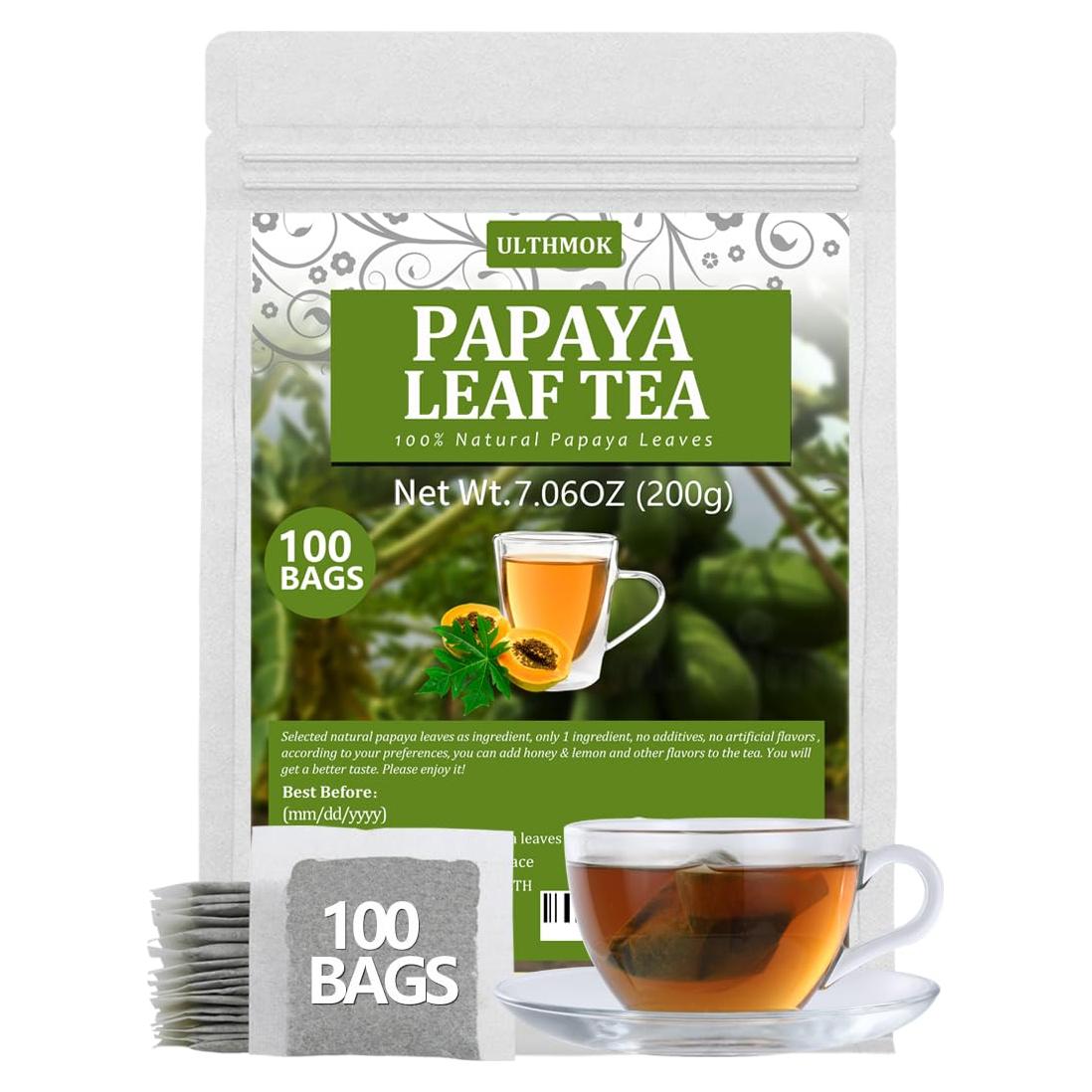 100 Bolsas de Té de Hoja de Papaya YILINSHA - Natural y Sin Aditivos