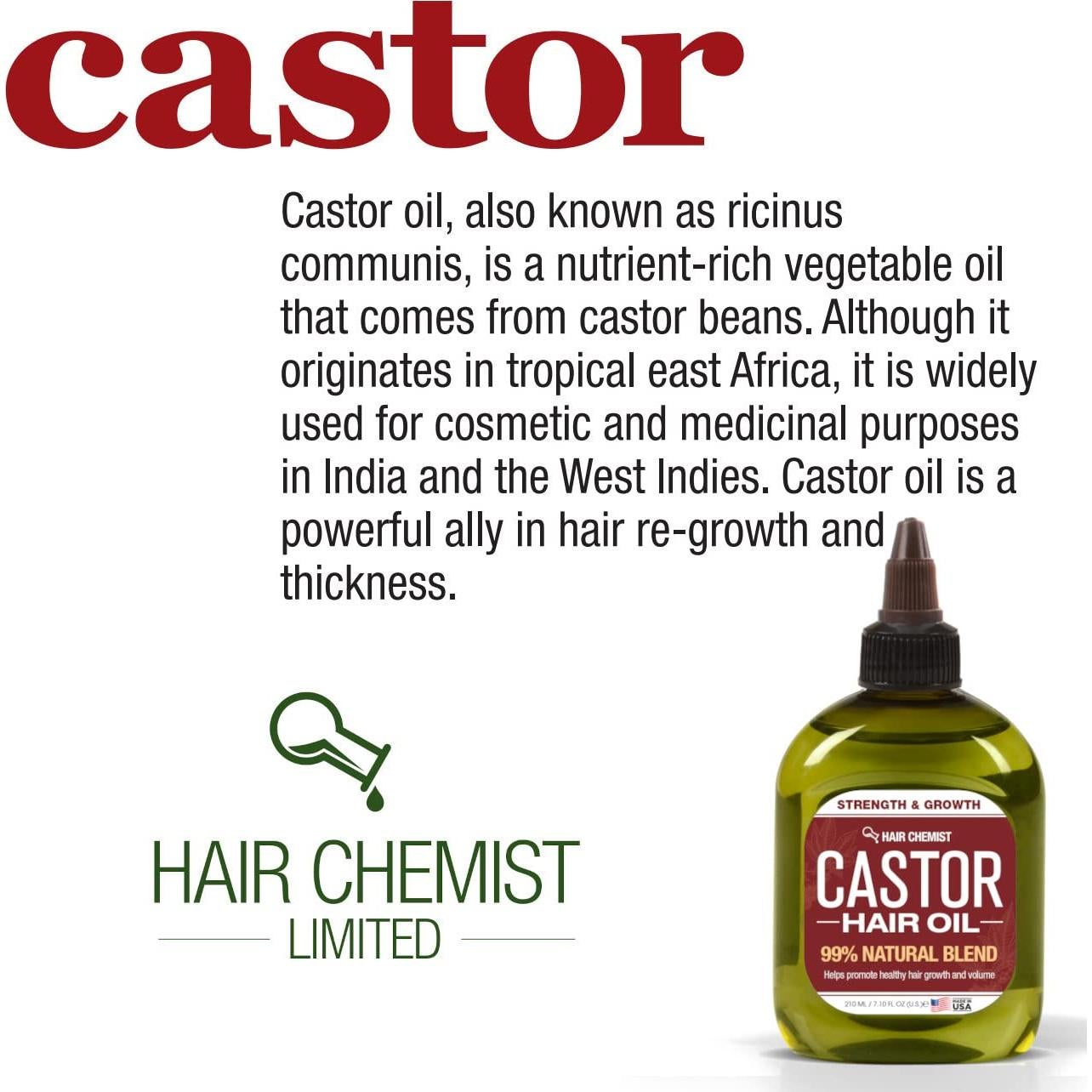 Aceite de Ricino Hair Chemist 200 g - Estimulador Crecimiento Cabello