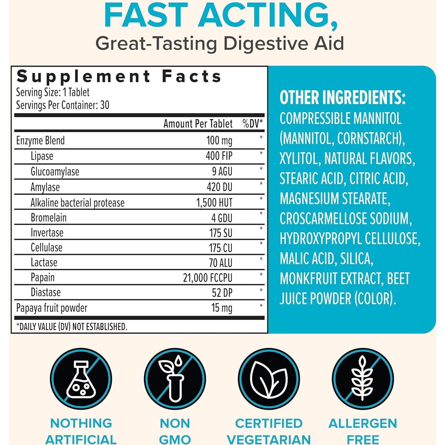 Enzimas Masticables de Papaya Zenwise - 30 Tabletas Digestivas