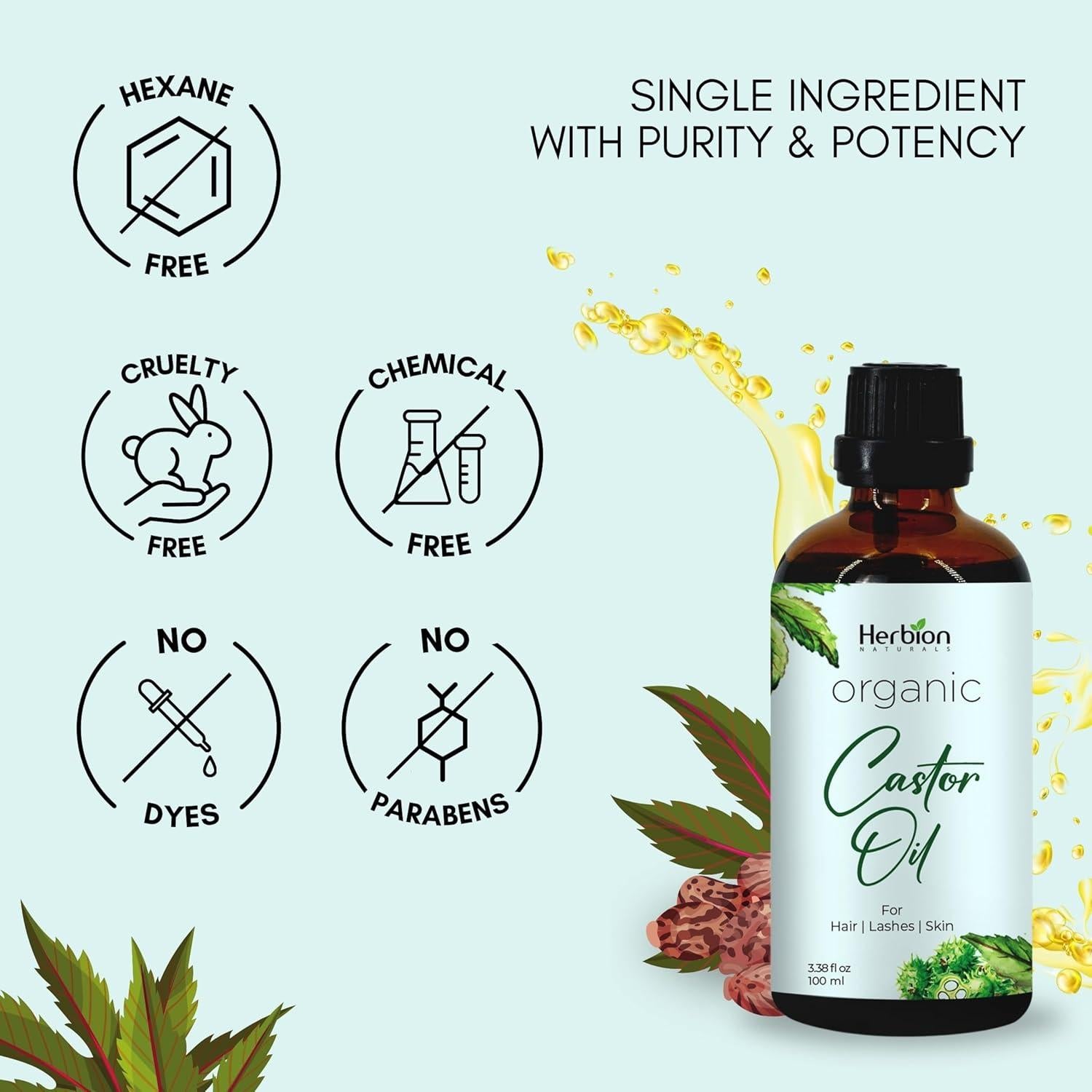 Aceite de Ricino Orgánico Herbion 100% Puro 100 ml