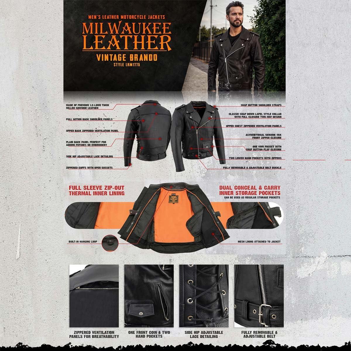 Chaqueta de Cuero para Hombre Milwaukee Leather LKM1775 Negra