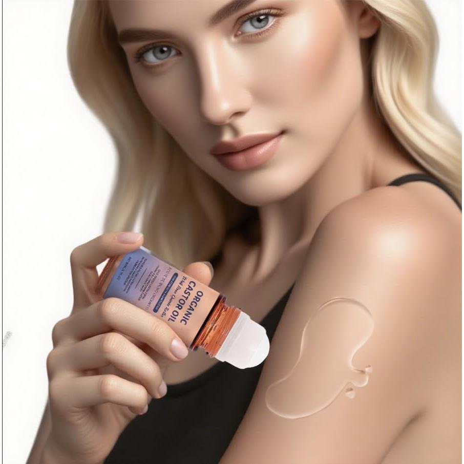 Aceite de Ricino Orgánico Roll-On 50 ml con Rodillo Cuarzo Rosa