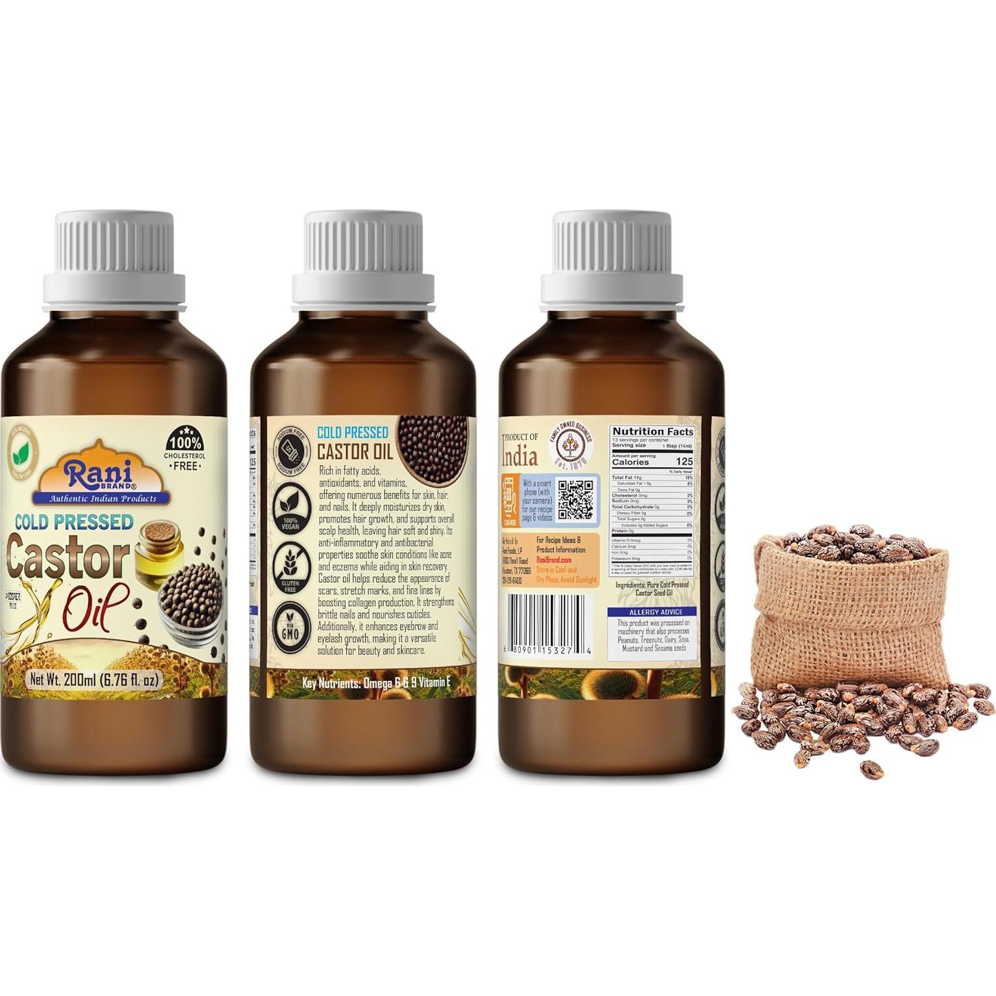 Aceite de Ricino Rani 200ml Prensado en Frío 100% Natural