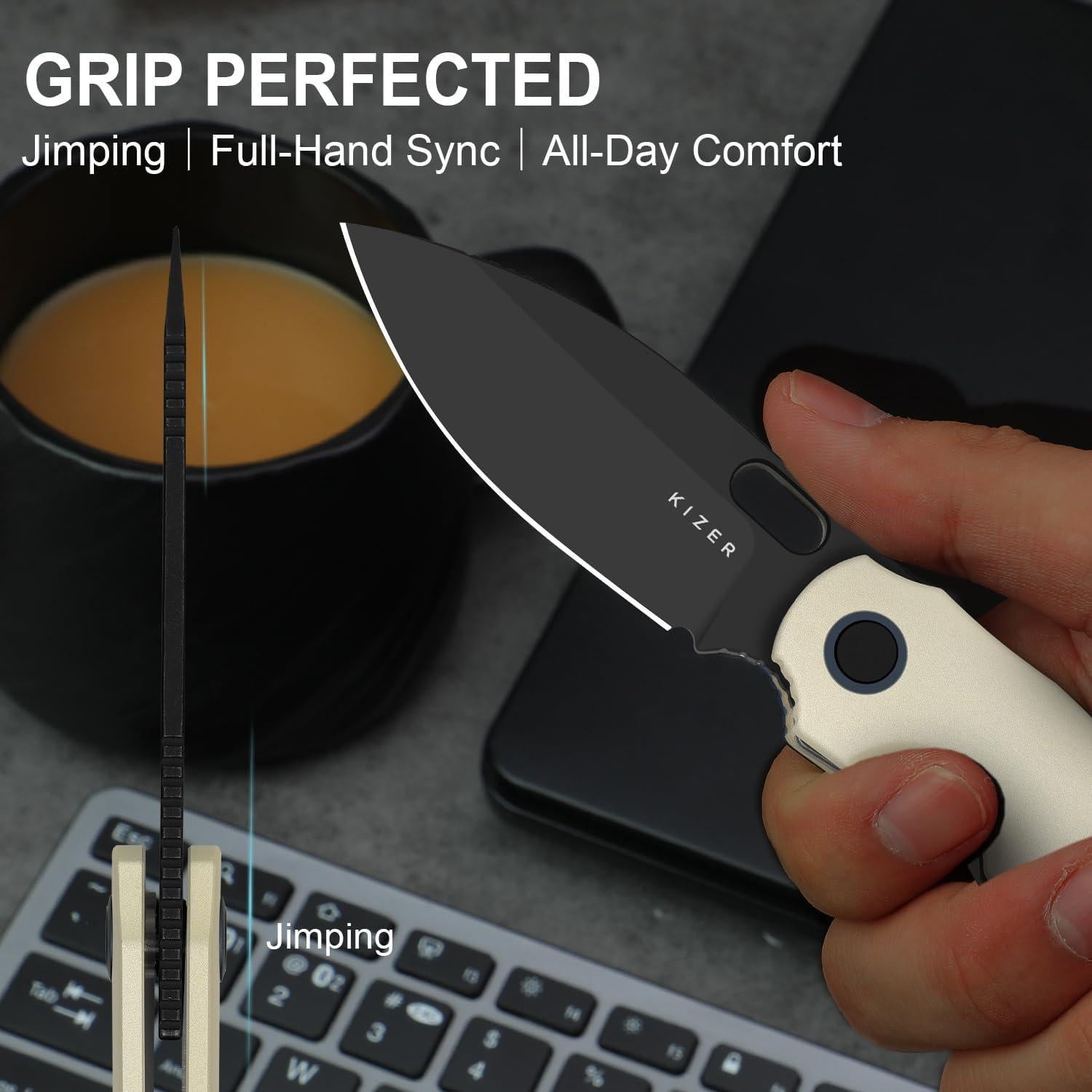 Cuchillo de bolsillo Kizer Seagull EDC 7.47 cm Aluminio Plegable