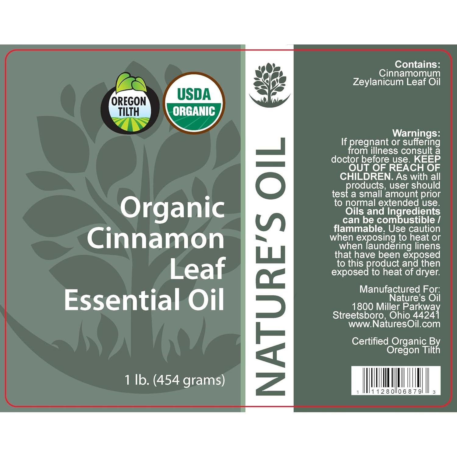 Aceite Esencial de Hoja de Canela Orgánico Nature's Oil 0.45Kg