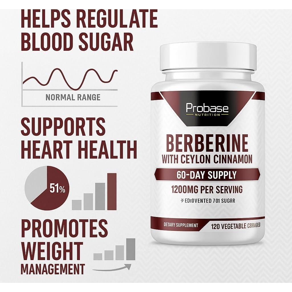 Suplemento de Berberina Probase Nutrition 1200mg - 120 Cápsulas Veganas