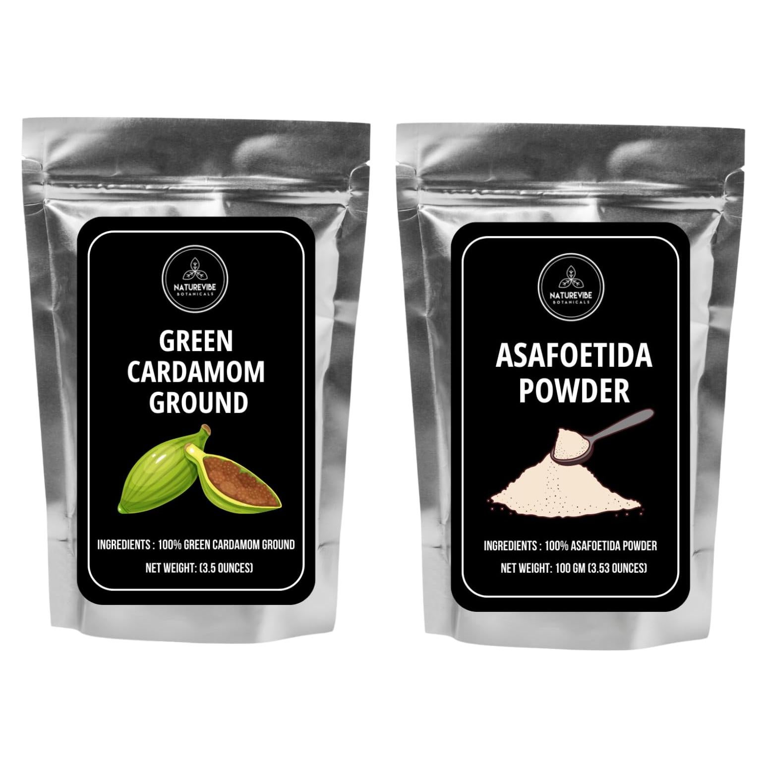 Combo de Especias: Cardamomo Verde Molido 100g y Asafoetida 100g