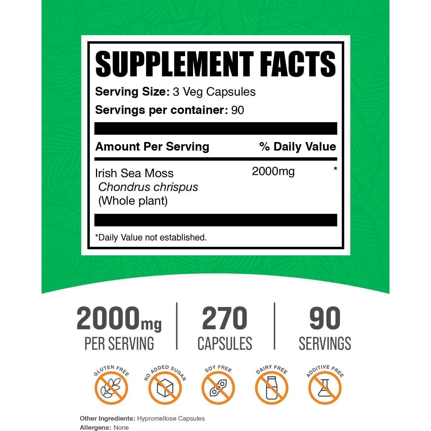 Cápsulas de Musgo Marino Irlandés BulkSupplements 240 unidades 2000mg