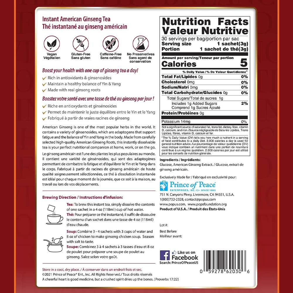 Té Instantáneo Príncipe de la Paz Ginseng Americano 30 Bolsitas