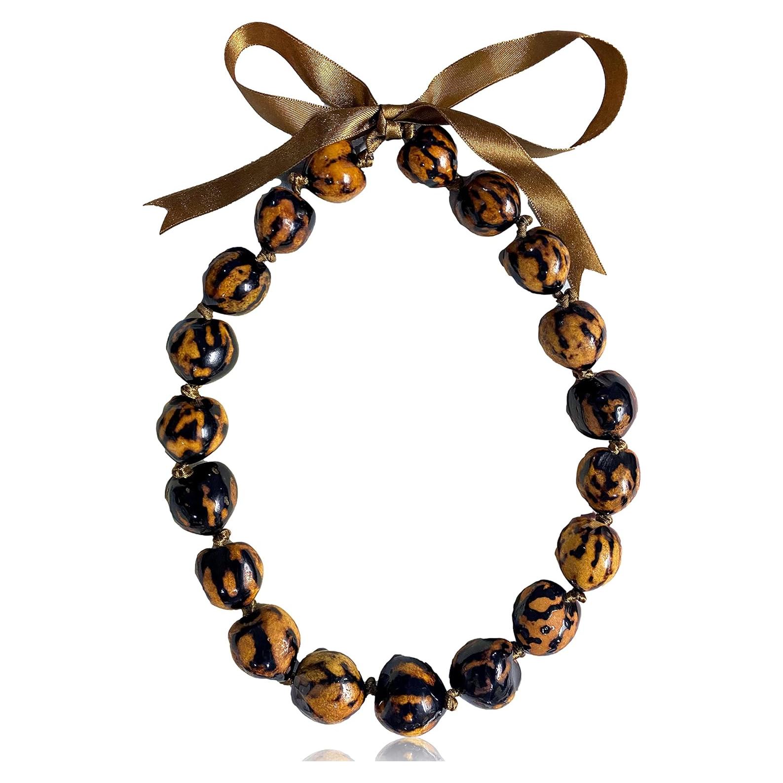 Collar Tropical de Nuez Kukui Mixto Negro y Marrón 60.96 cm