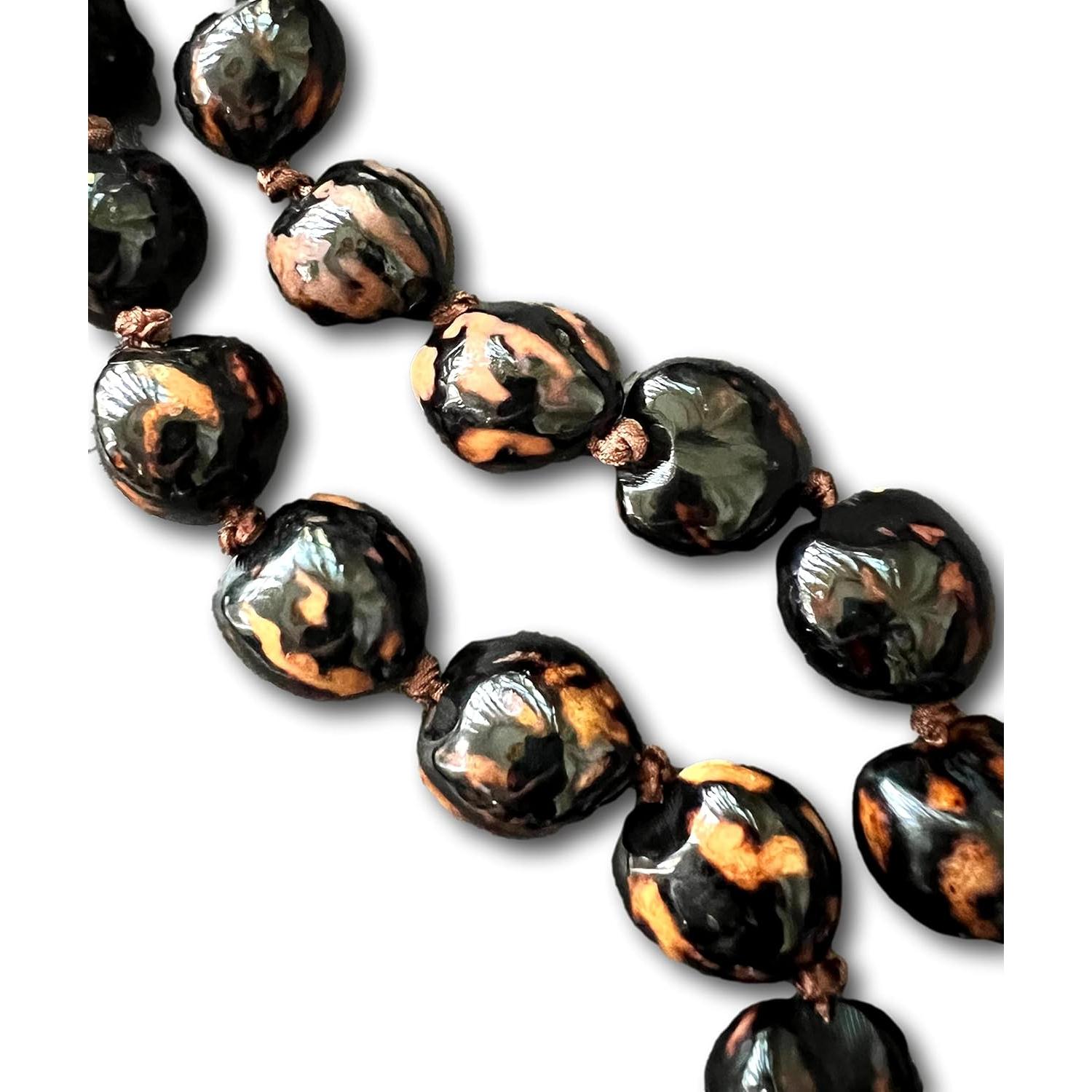 Collar Tropical de Nuez Kukui Mixto Negro y Marrón 60.96 cm