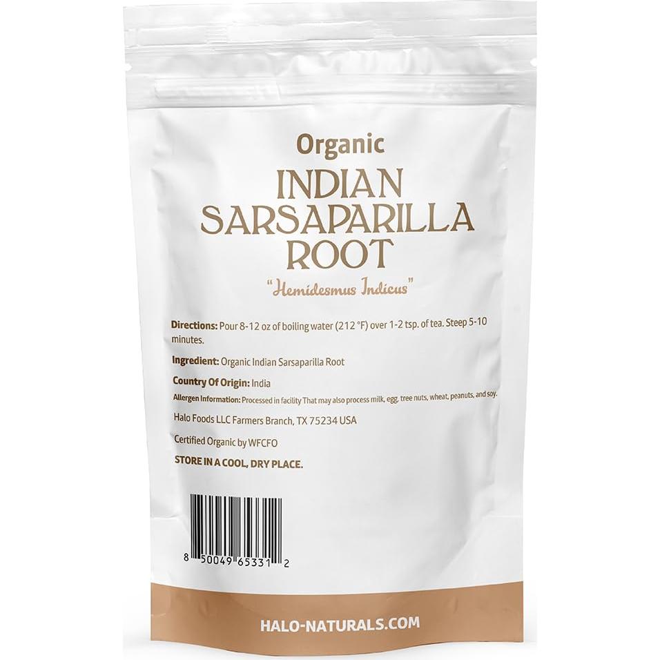 Raíz de Sarsaparilla Orgánica Halo Naturals 113g Certificada USDA