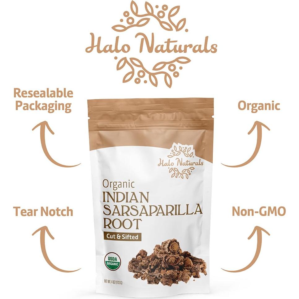 Raíz de Sarsaparilla Orgánica Halo Naturals 113g Certificada USDA