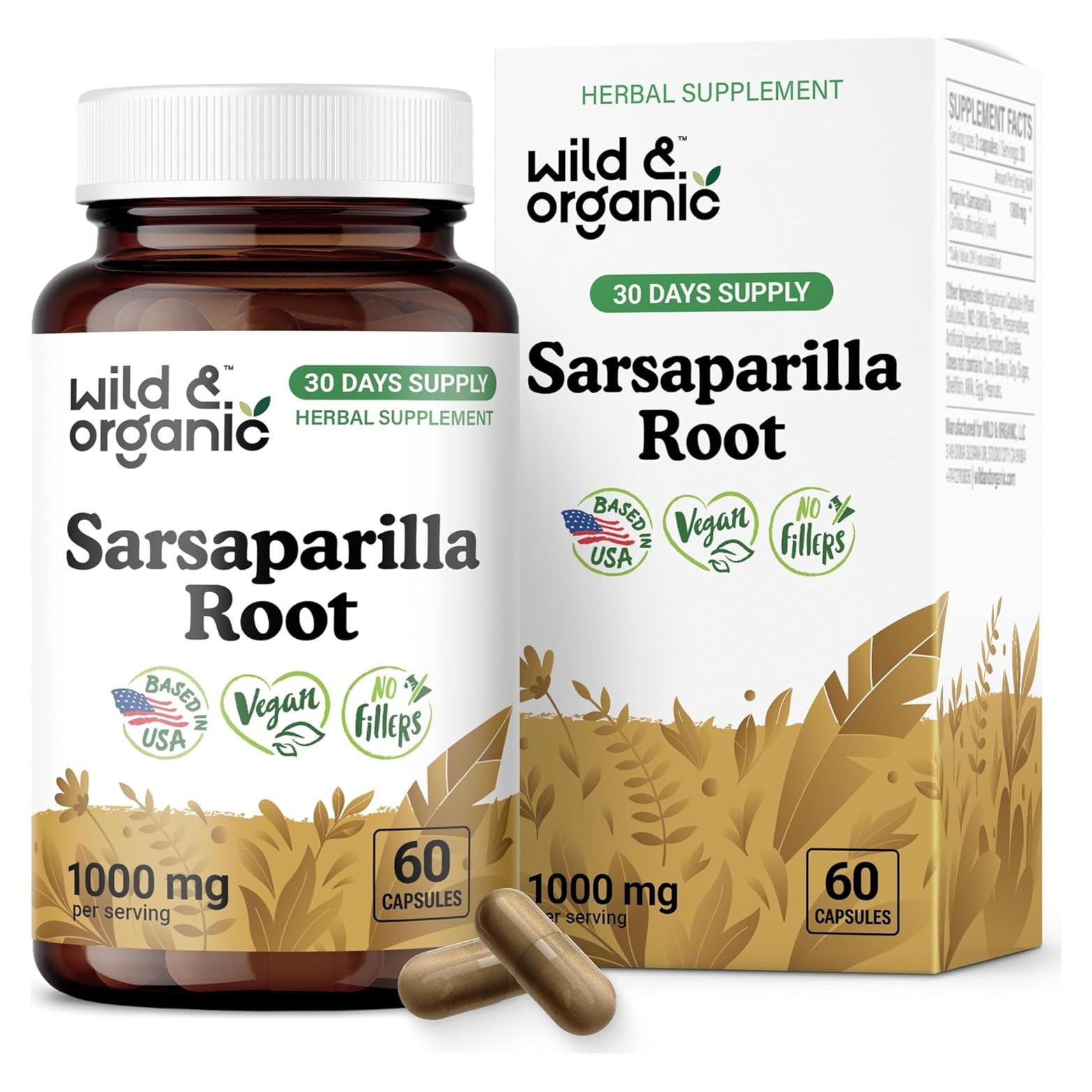 Cápsulas de Raíz de Sarsaparilla 1000mg - Silvestre y Orgánico - 60 Unidades