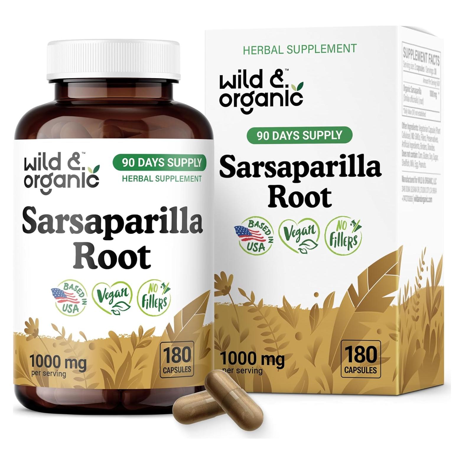Cápsulas de Raíz de Sarsaparilla Silvestre 1000mg - 180 Unidades