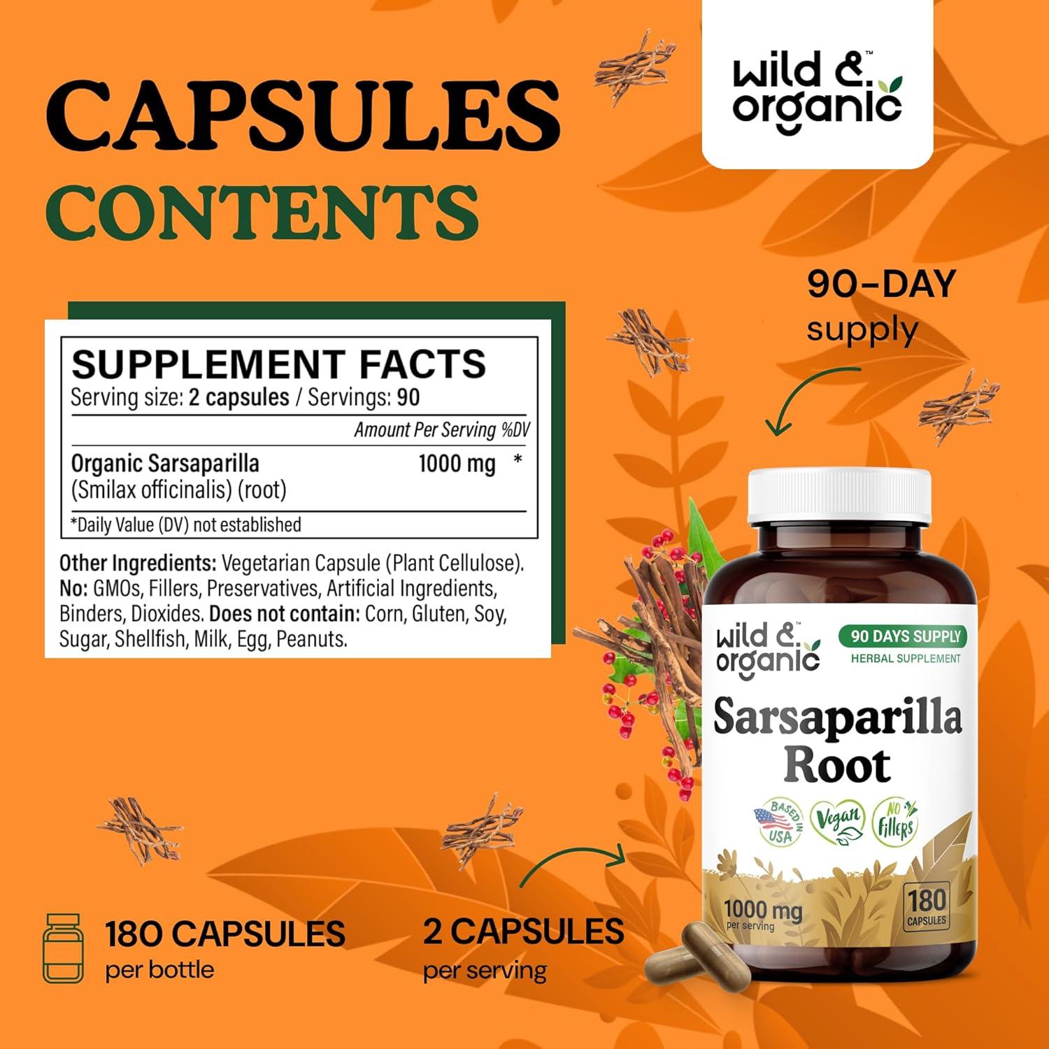 Cápsulas de Raíz de Sarsaparilla Silvestre 1000mg - 180 Unidades